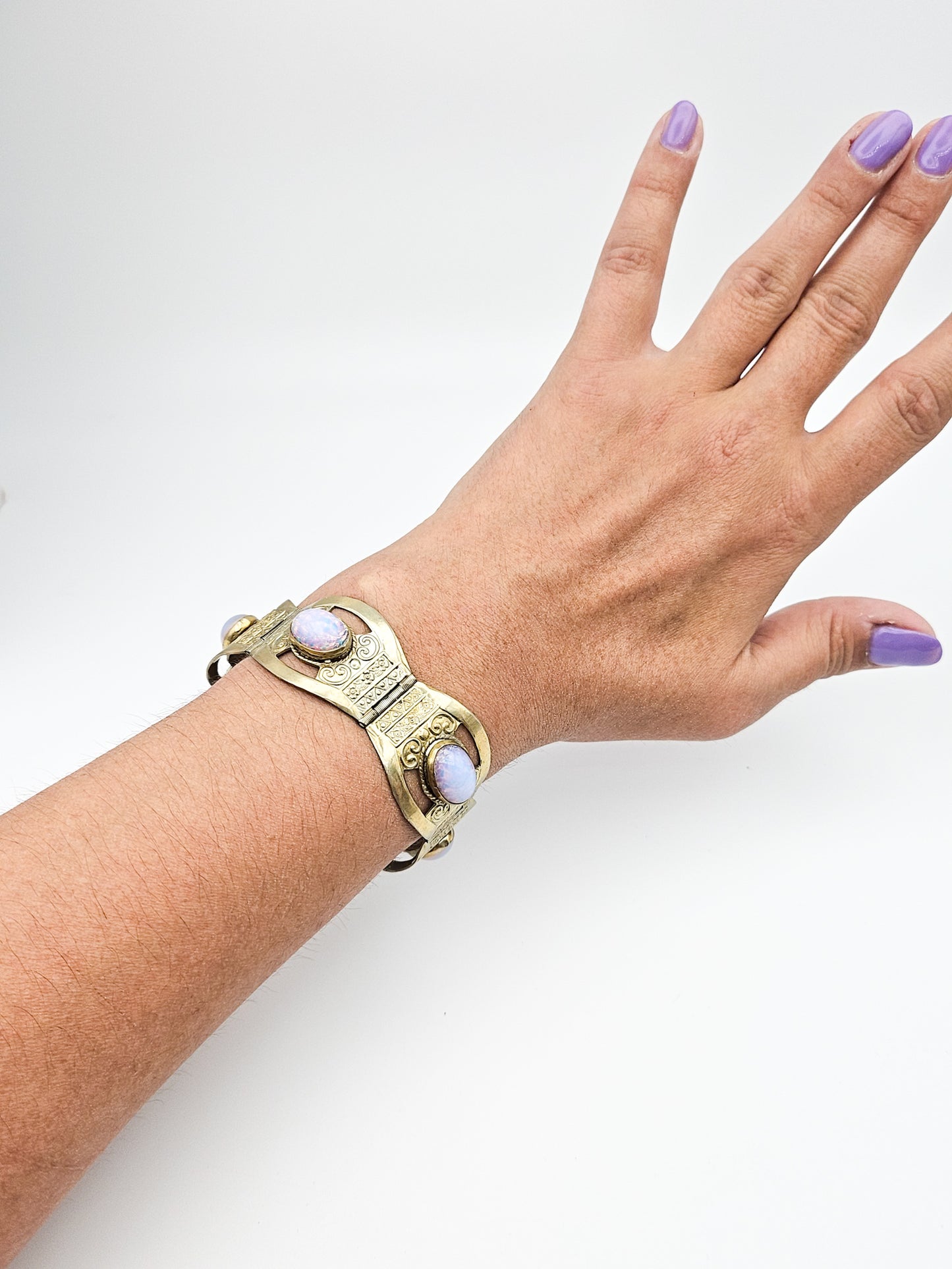 Mexican Sterling Silver Faux Opal Panel Bracelet | Eagle Mark Vintage Jewelry
