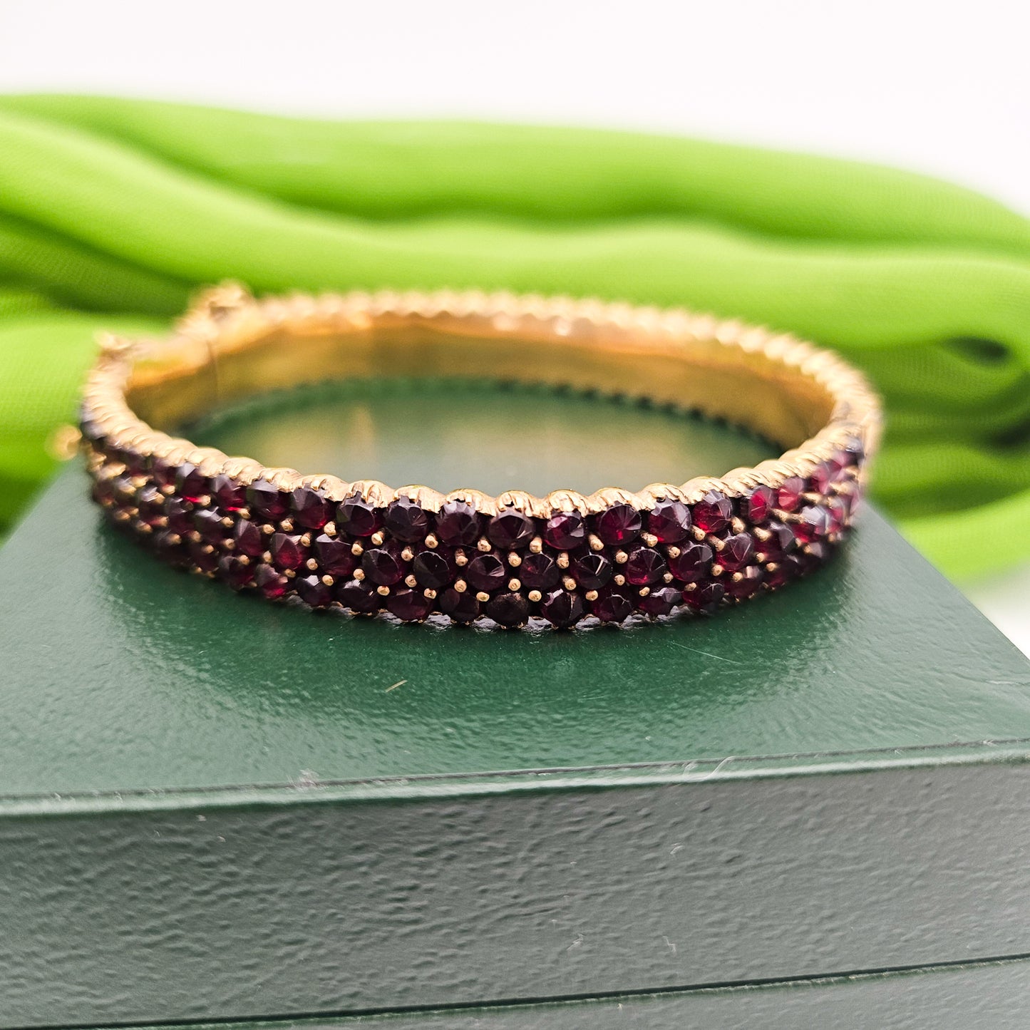 Boho Three-Row Garnet-Colored Bracelet | Vintage Estate Statement Jewelry
