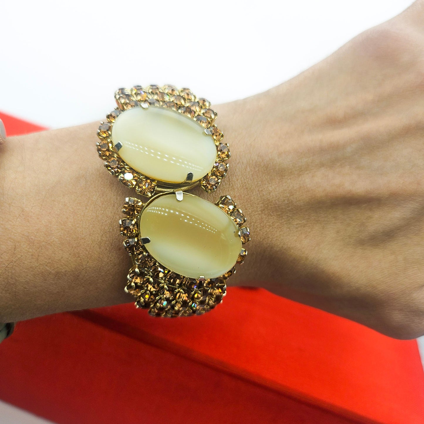 Vintage Designer-Style Moonstone & Topaz Rhinestone Demi-Parure