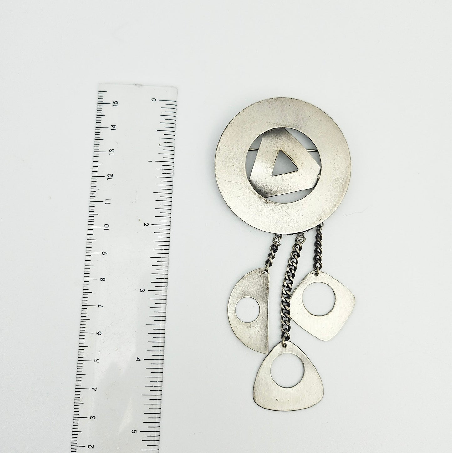 Vintage Brutalist Three-Dangle Brooch - brooch detail