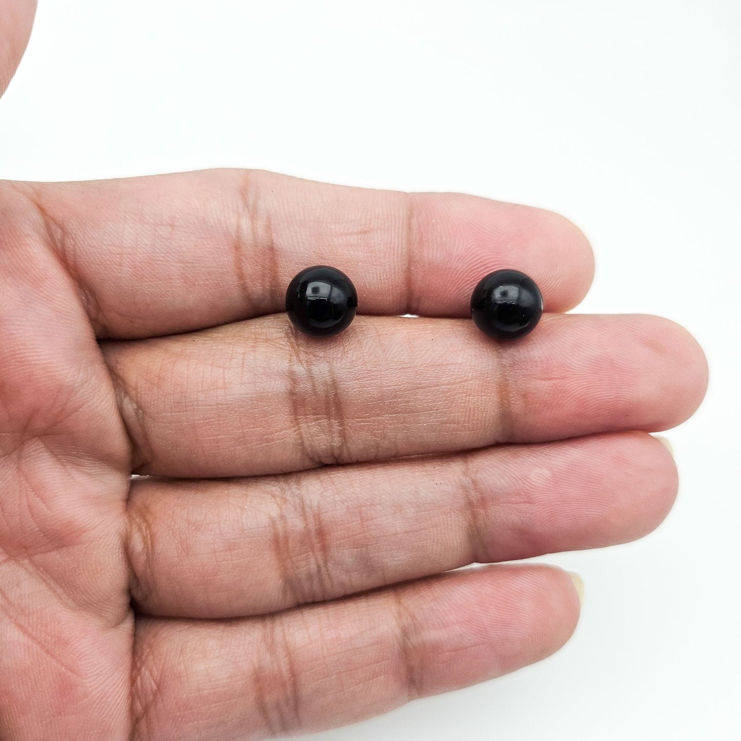 14k Gold Post Black Onyx Stud Earrings | Estate Jewelry
