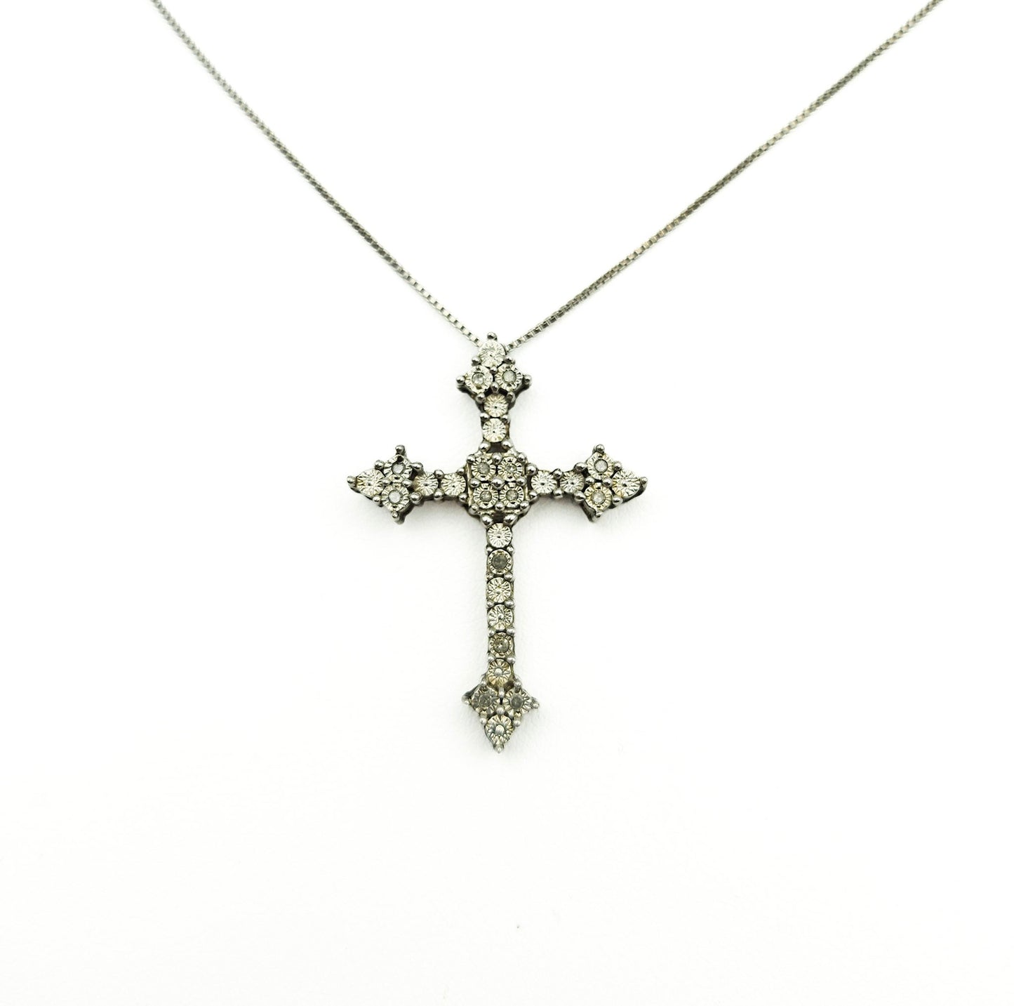 Sterling Silver Diamond Cross Pendant | Ornate Estate Religious Jewelry