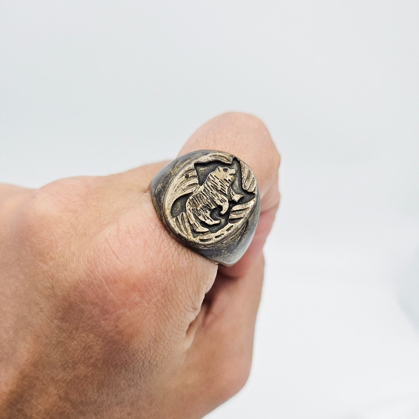Sterling Silver Bear Signet Ring | Men’s Vintage Southwest Statement Jewelry