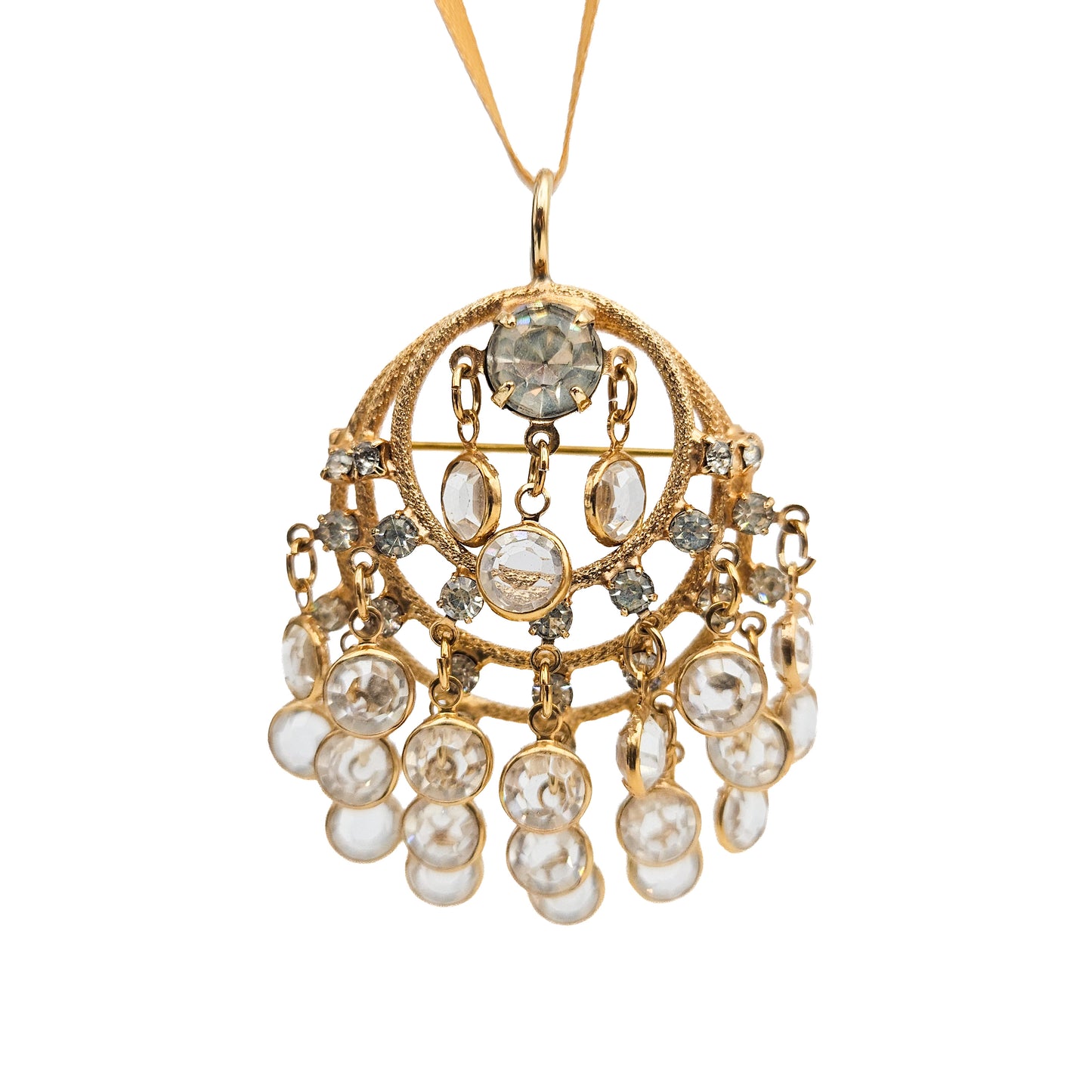 Juliana-Style Clear Rhinestone Cha-Cha Pendant Brooch | Mid-Century Convertible Jewelry