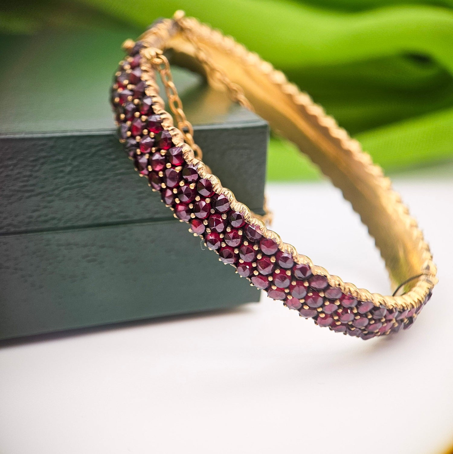 Boho Three-Row Garnet-Colored Bracelet | Vintage Estate Statement Jewelry