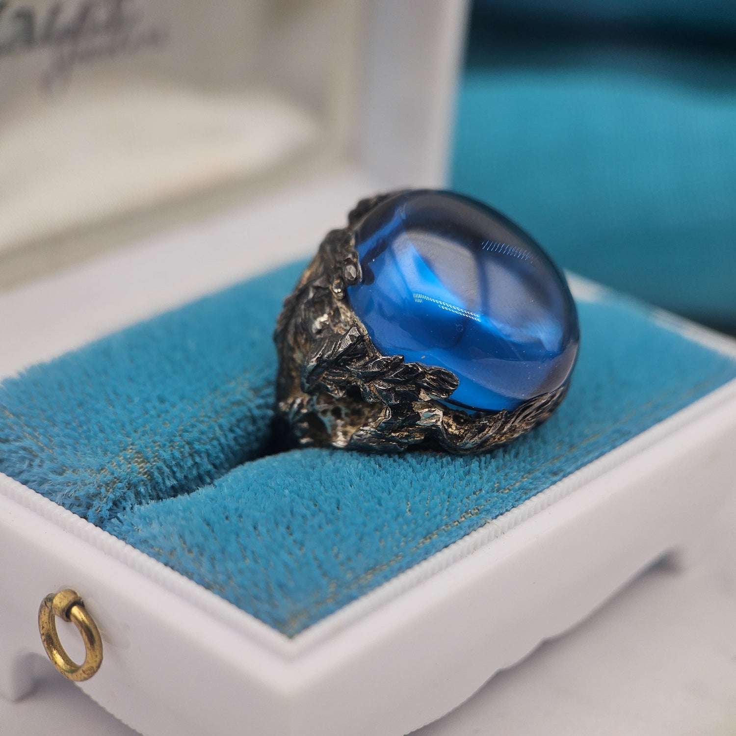 Oversized Blue Stone Cabochon Ring | Vintage Statement Cocktail Jewelry