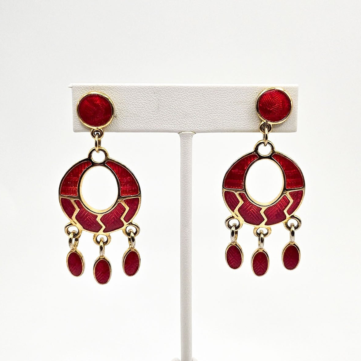 Red Berebi Signed Enamel Dangle Earrings - earrings detail