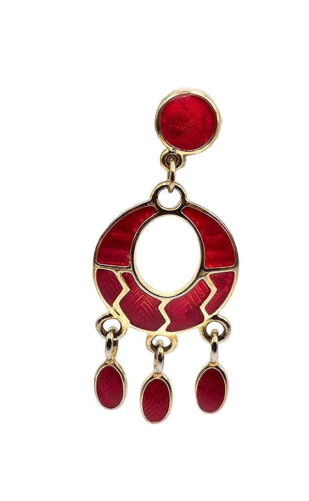 Red Berebi Signed Enamel Dangle Earrings - earrings detail