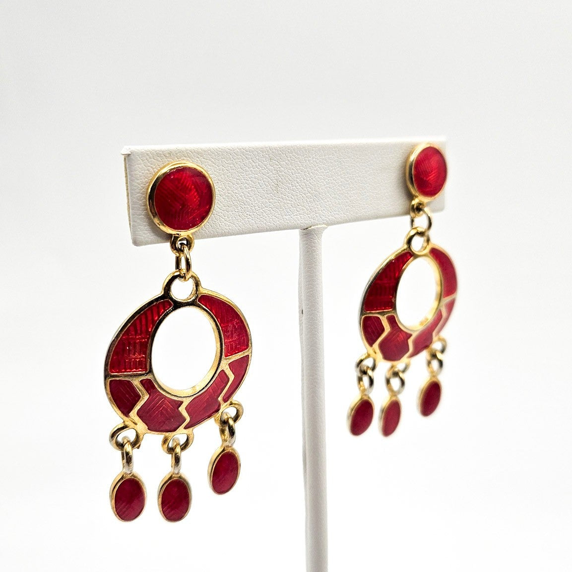 Red Berebi Signed Enamel Dangle Earrings - earrings detail