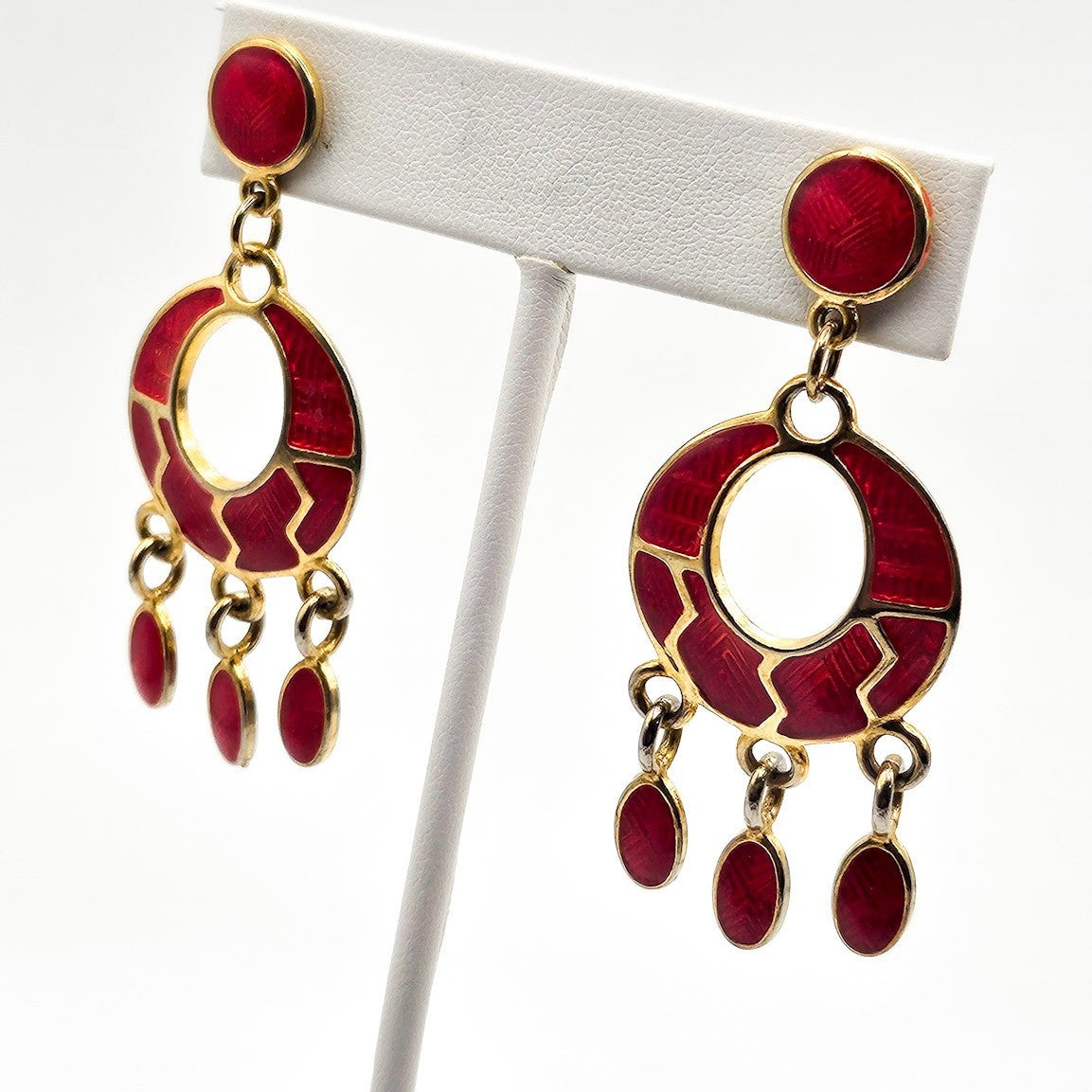 Red Berebi Signed Enamel Dangle Earrings - earrings detail