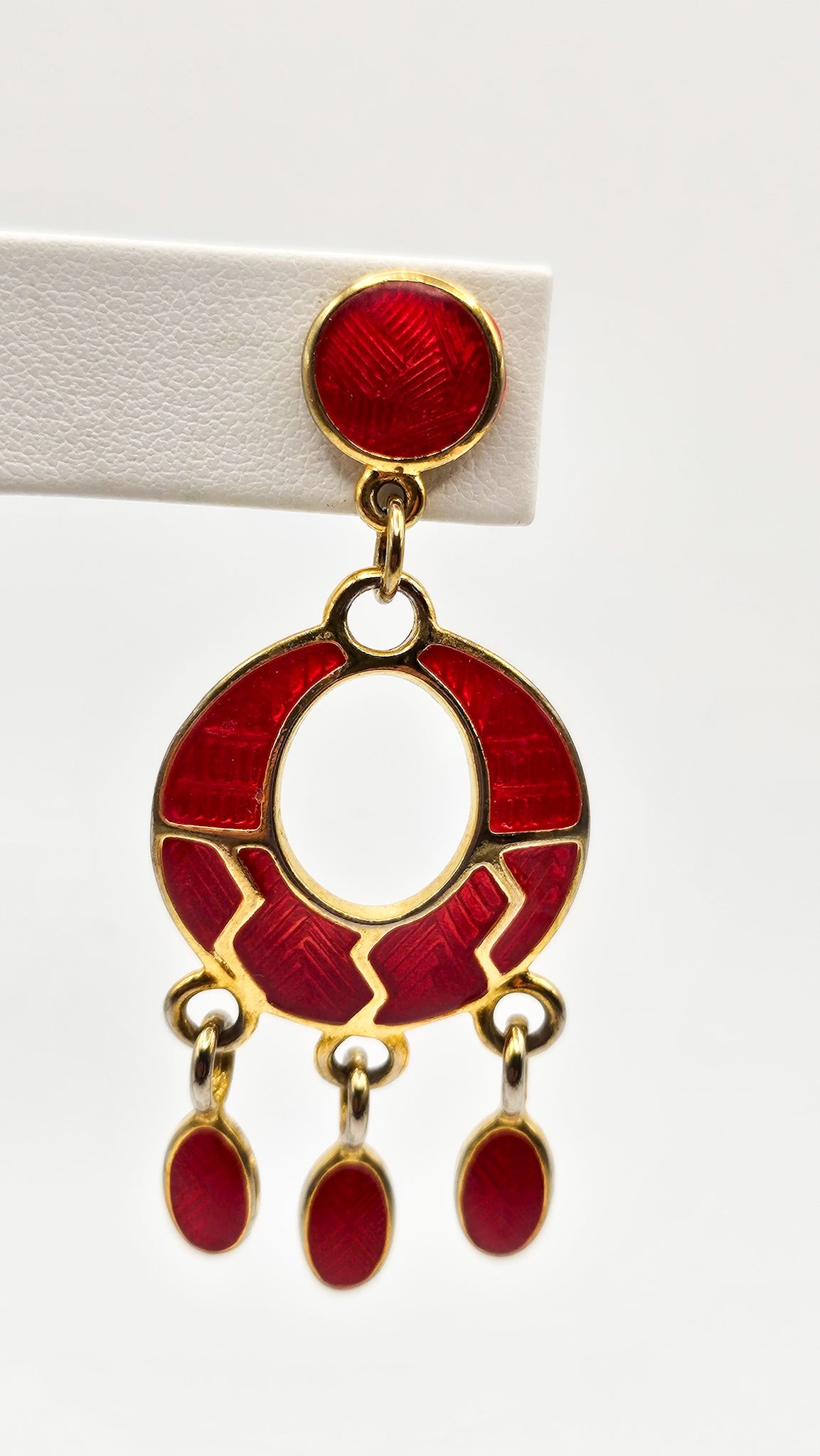 Red Berebi Signed Enamel Dangle Earrings - earrings detail