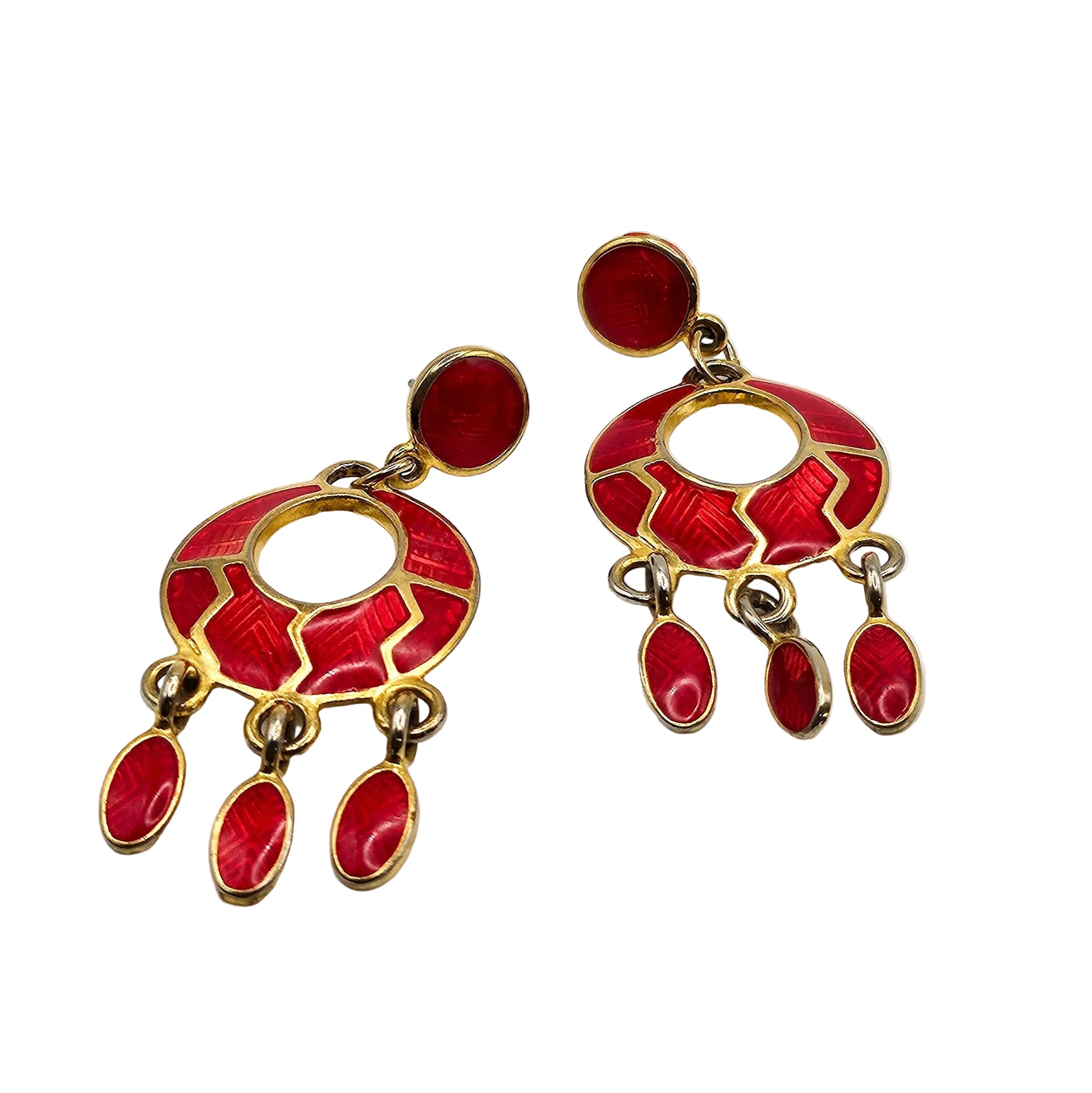 Red Berebi Signed Enamel Dangle Earrings - earrings detail