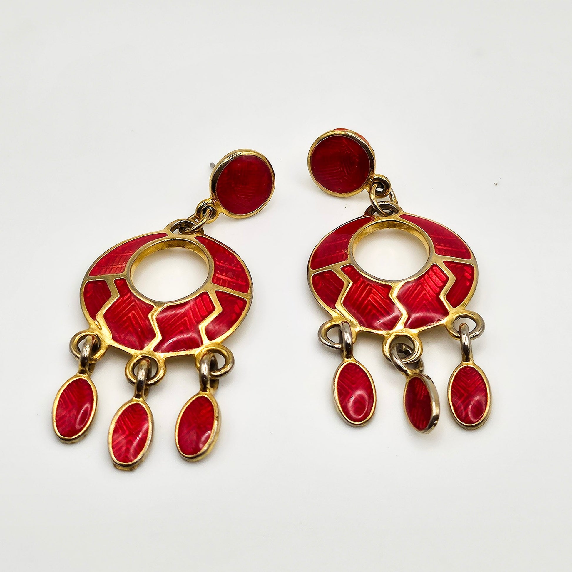 Red Berebi Signed Enamel Dangle Earrings - earrings detail