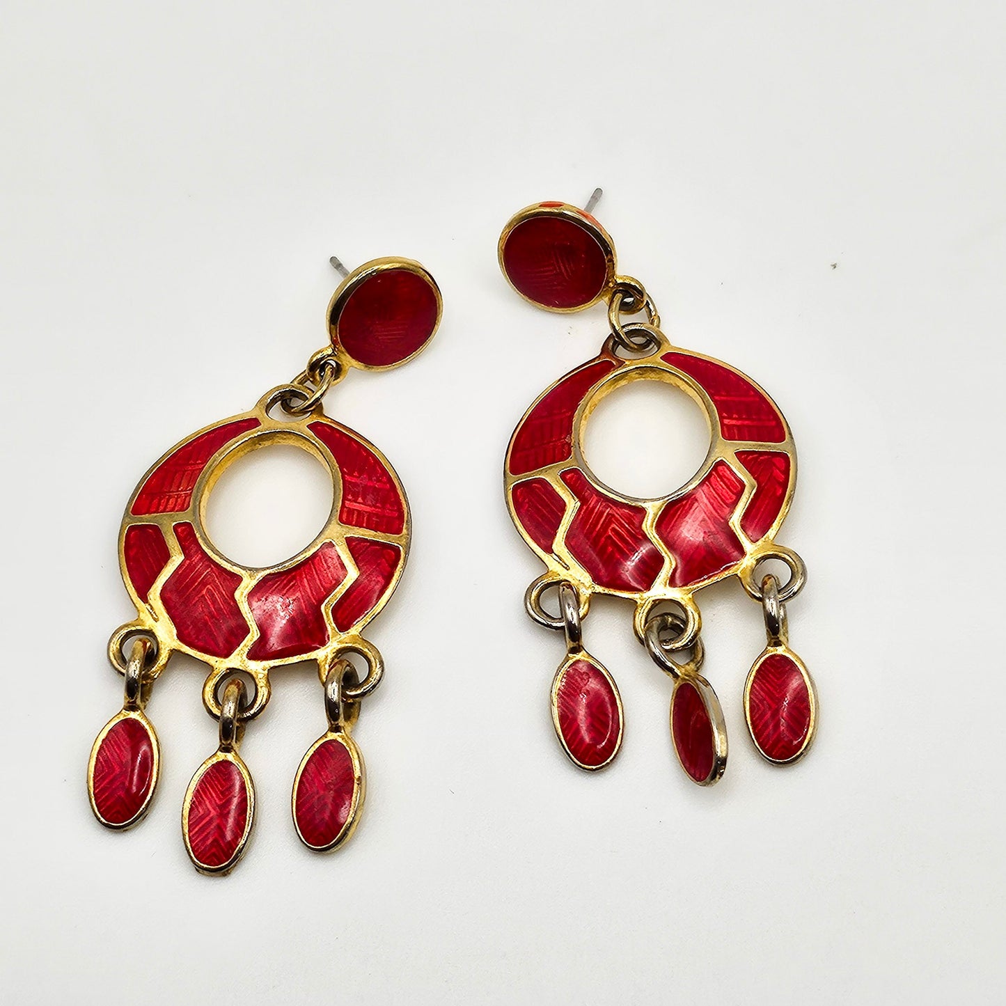 Red Berebi Signed Enamel Dangle Earrings - earrings detail