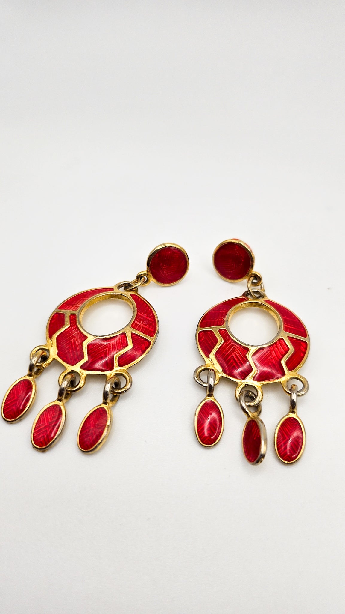 Red Berebi Signed Enamel Dangle Earrings - earrings detail