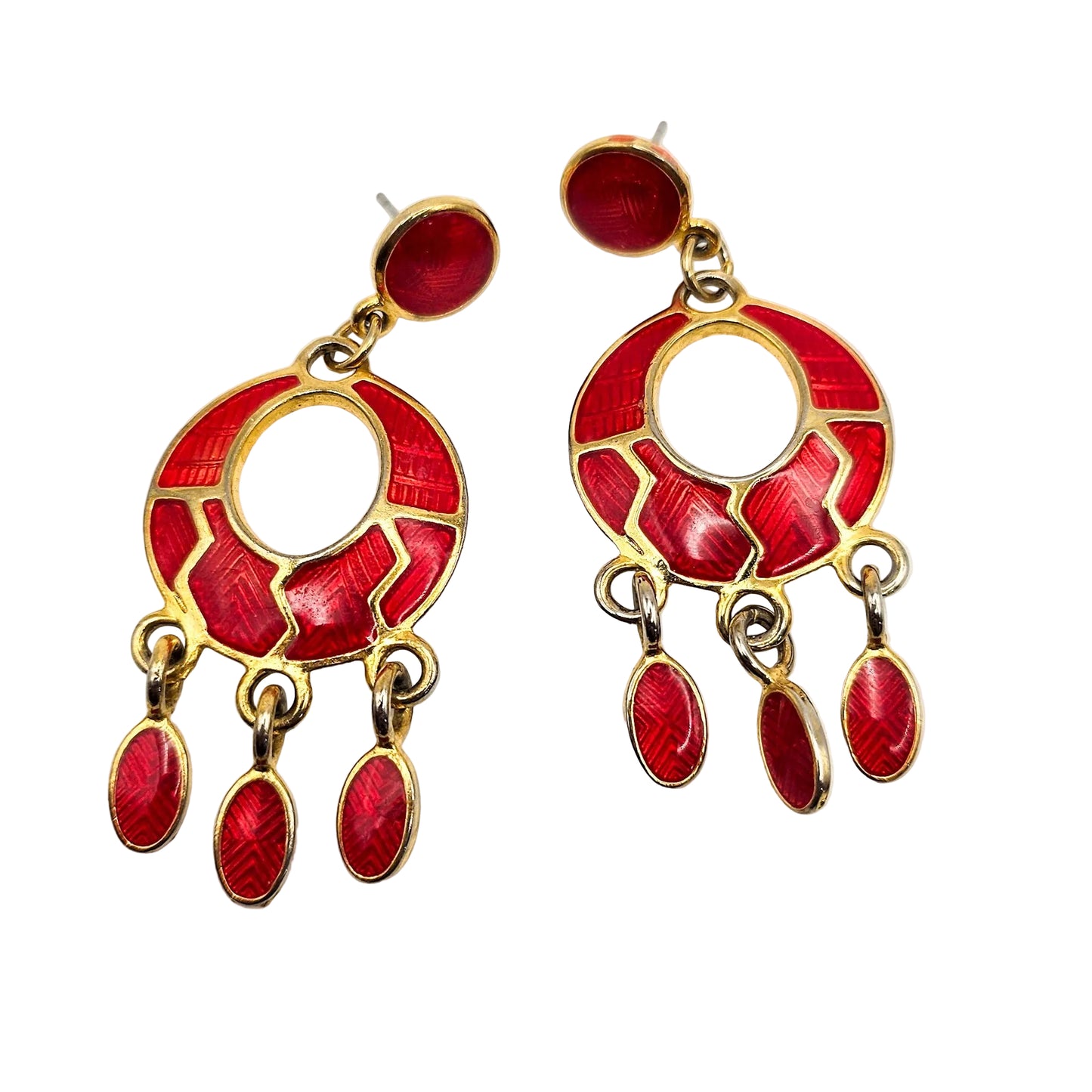 Red Berebi Signed Enamel Dangle Earrings - 1980s / Postmodern Designer vintage jewelry