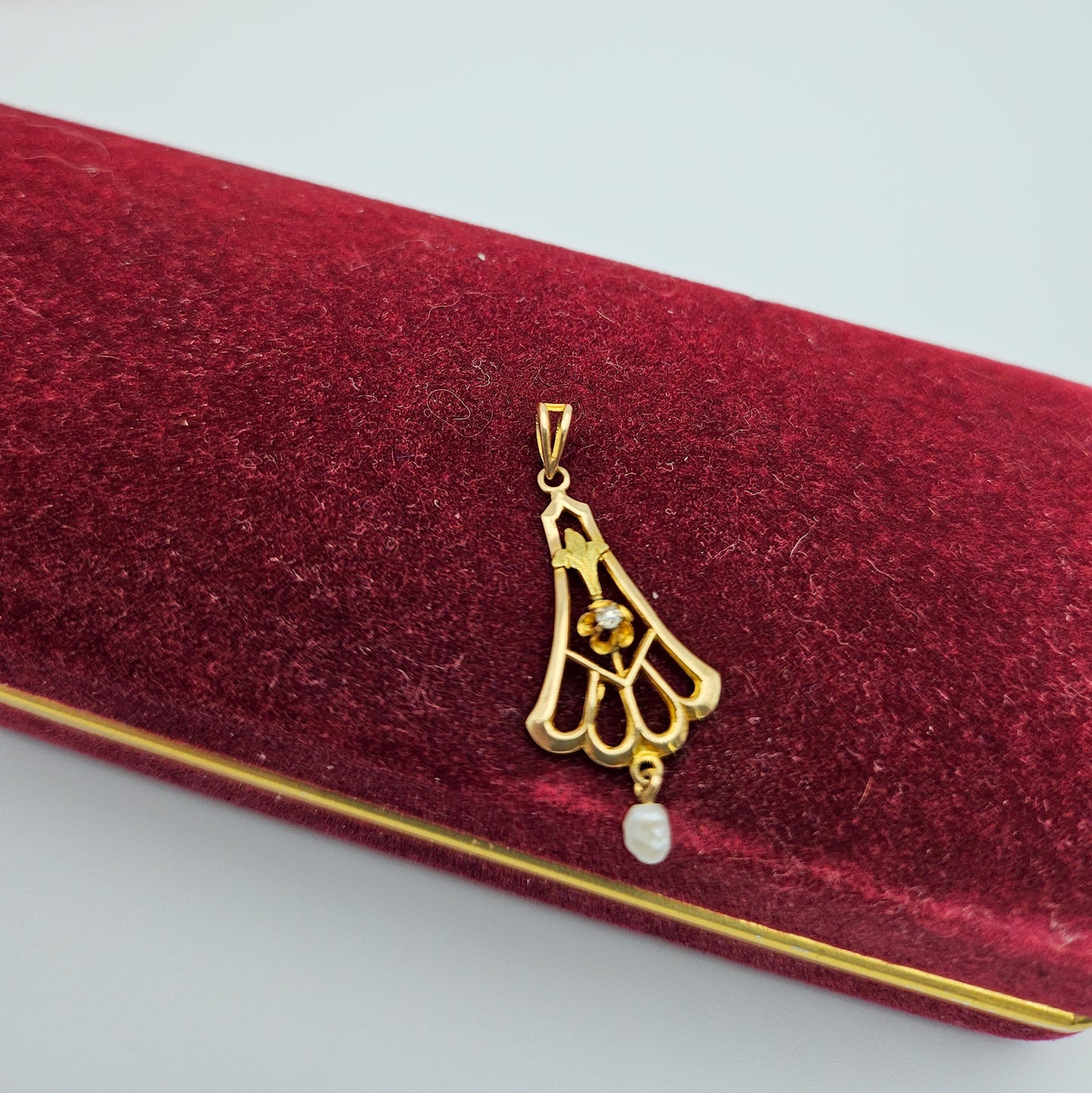 Vintage Gold, Pearl & White Stone Lavalier Pendant | Estate Jewelry