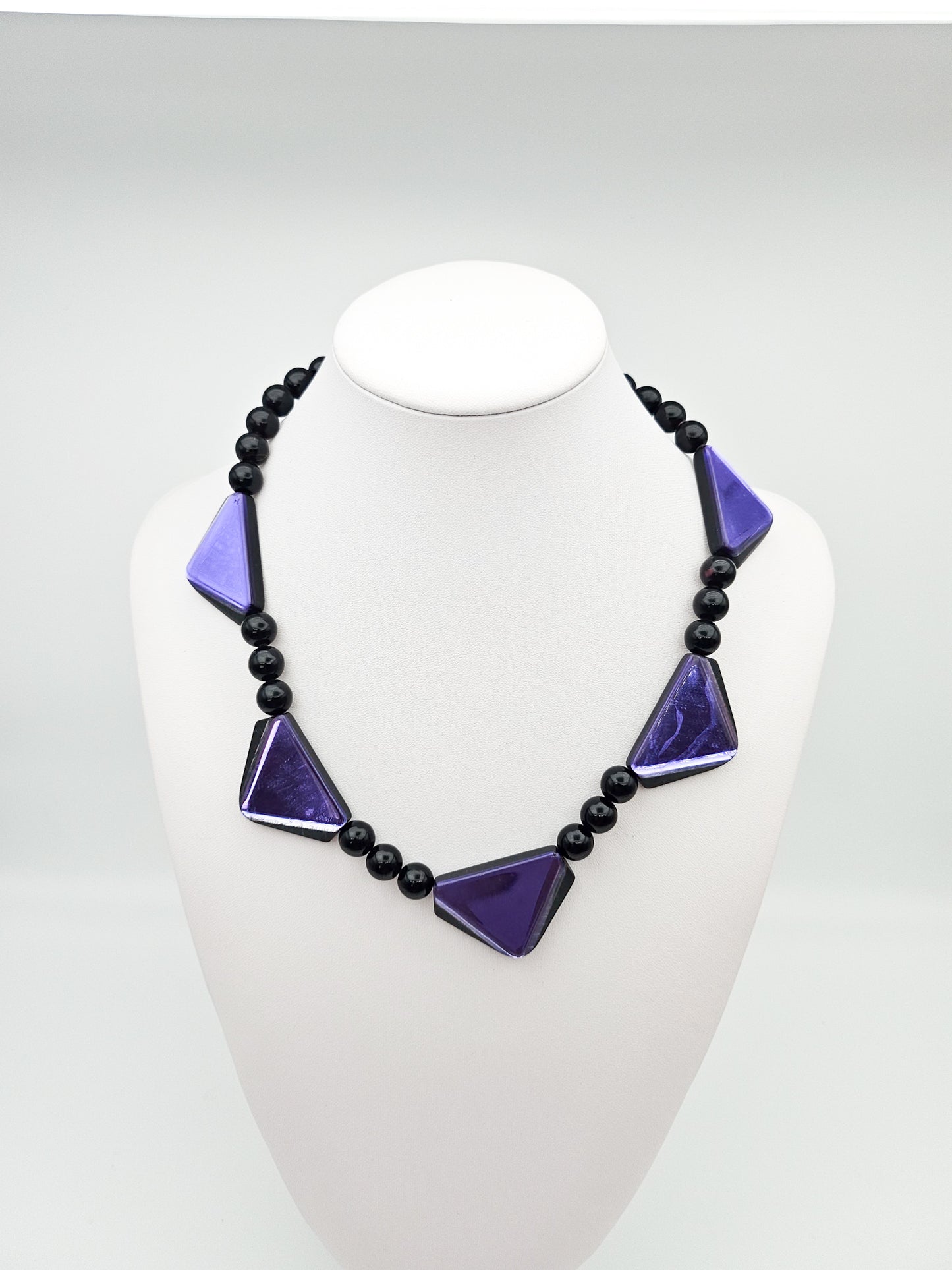 Vintage 1980s Purple Metallic Beaded Statement Necklace - necklace detail
