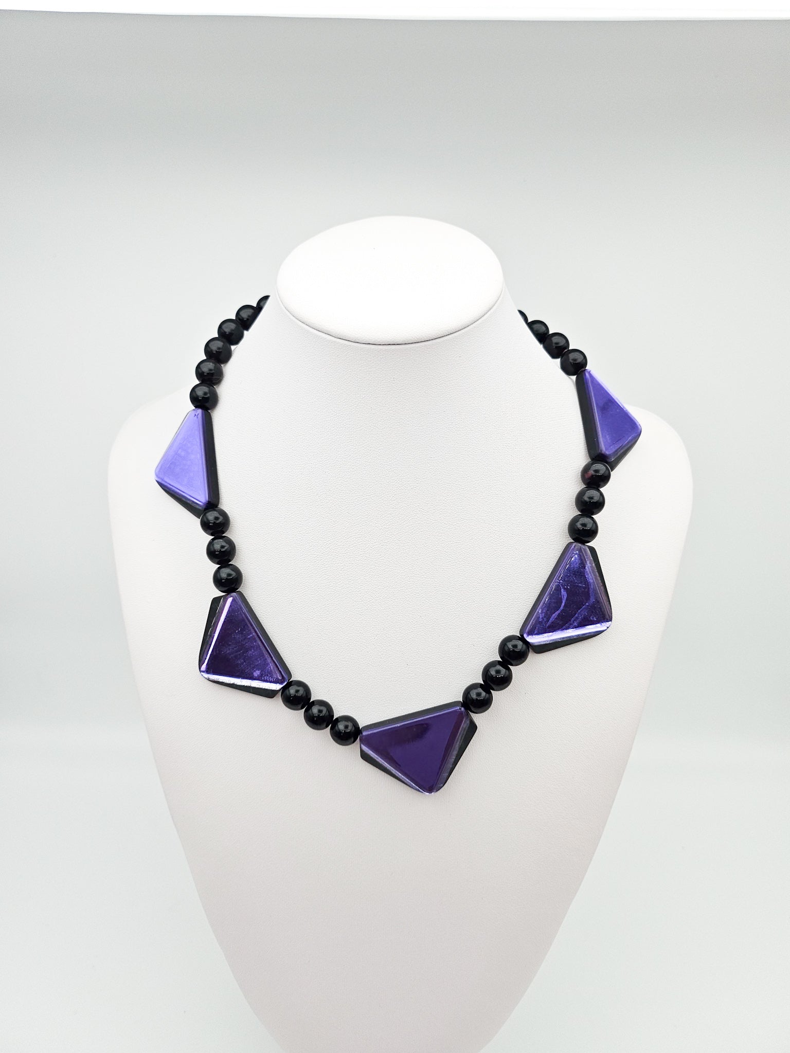 Vintage 1980s Purple Metallic Beaded Statement Necklace - necklace detail