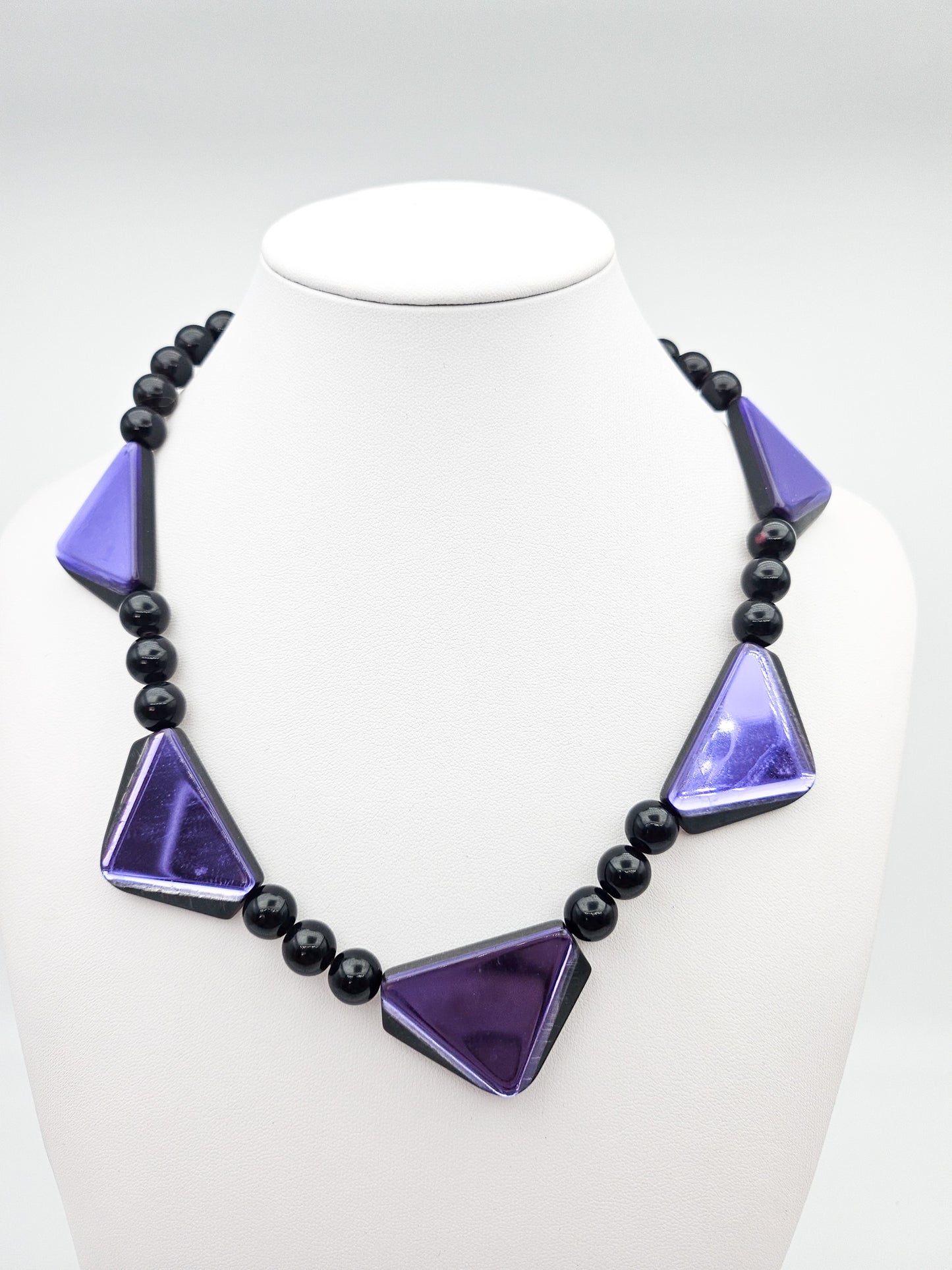 Vintage 1980s Purple Metallic Beaded Statement Necklace - necklace detail