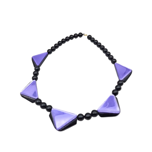 Vintage 1980s Purple Metallic Beaded Statement Necklace - necklace detail
