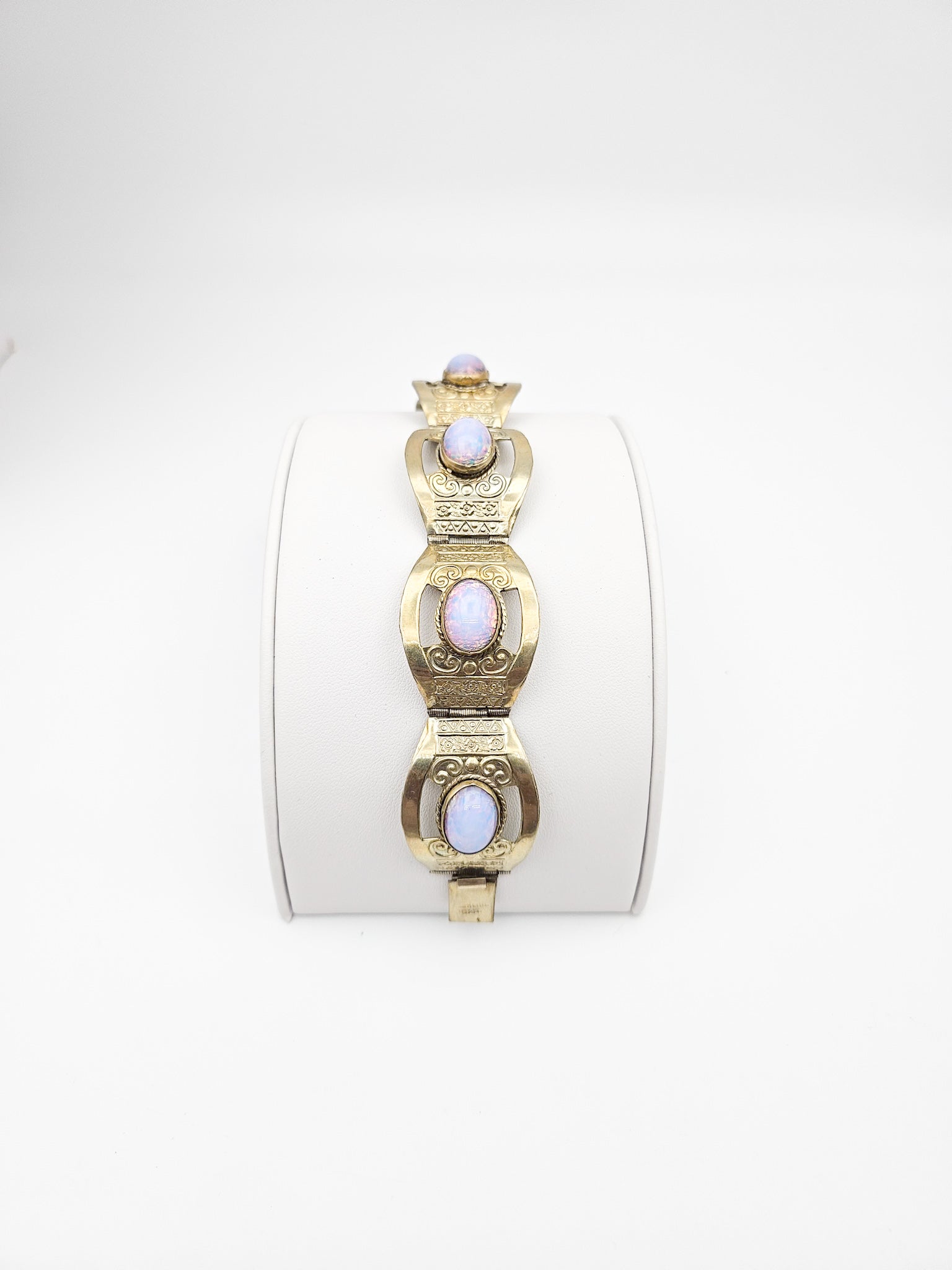 Mexican Sterling Silver Faux Opal Panel Bracelet | Eagle Mark Vintage Jewelry