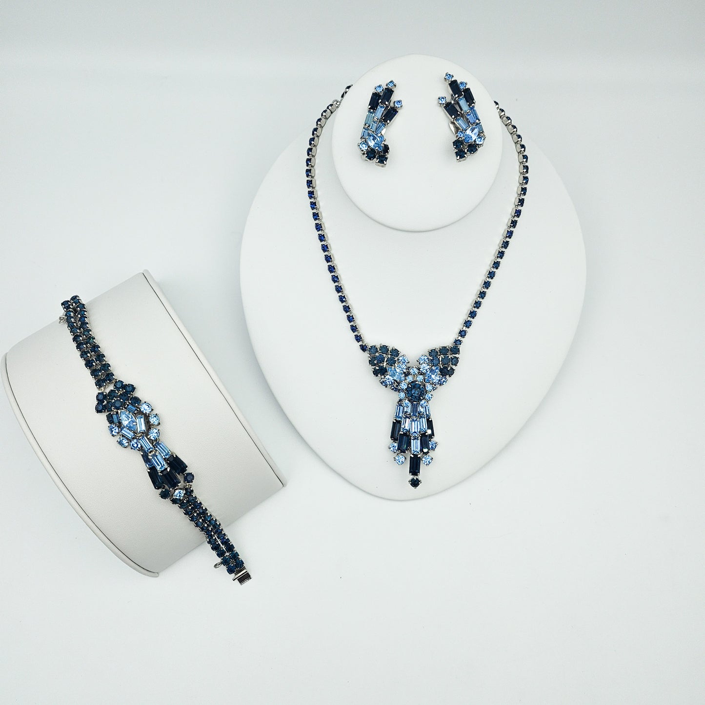 Vintage Designer Blue Rhinestone Demi-Parure | Necklace, Bracelet & Earrings Set