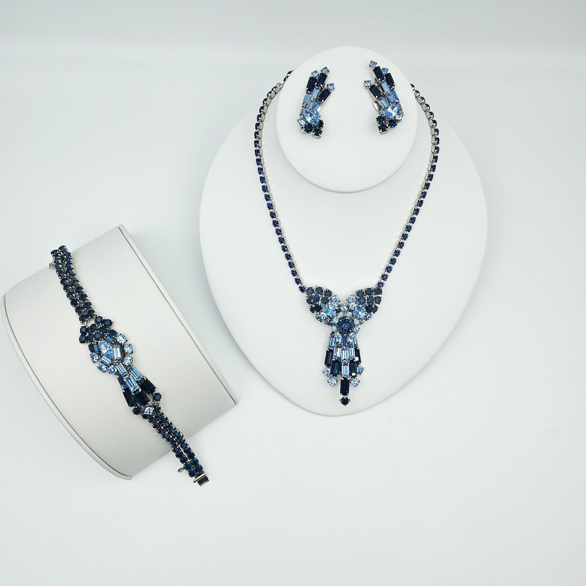 Vintage Designer Blue Rhinestone Demi-Parure | Necklace, Bracelet & Earrings Set