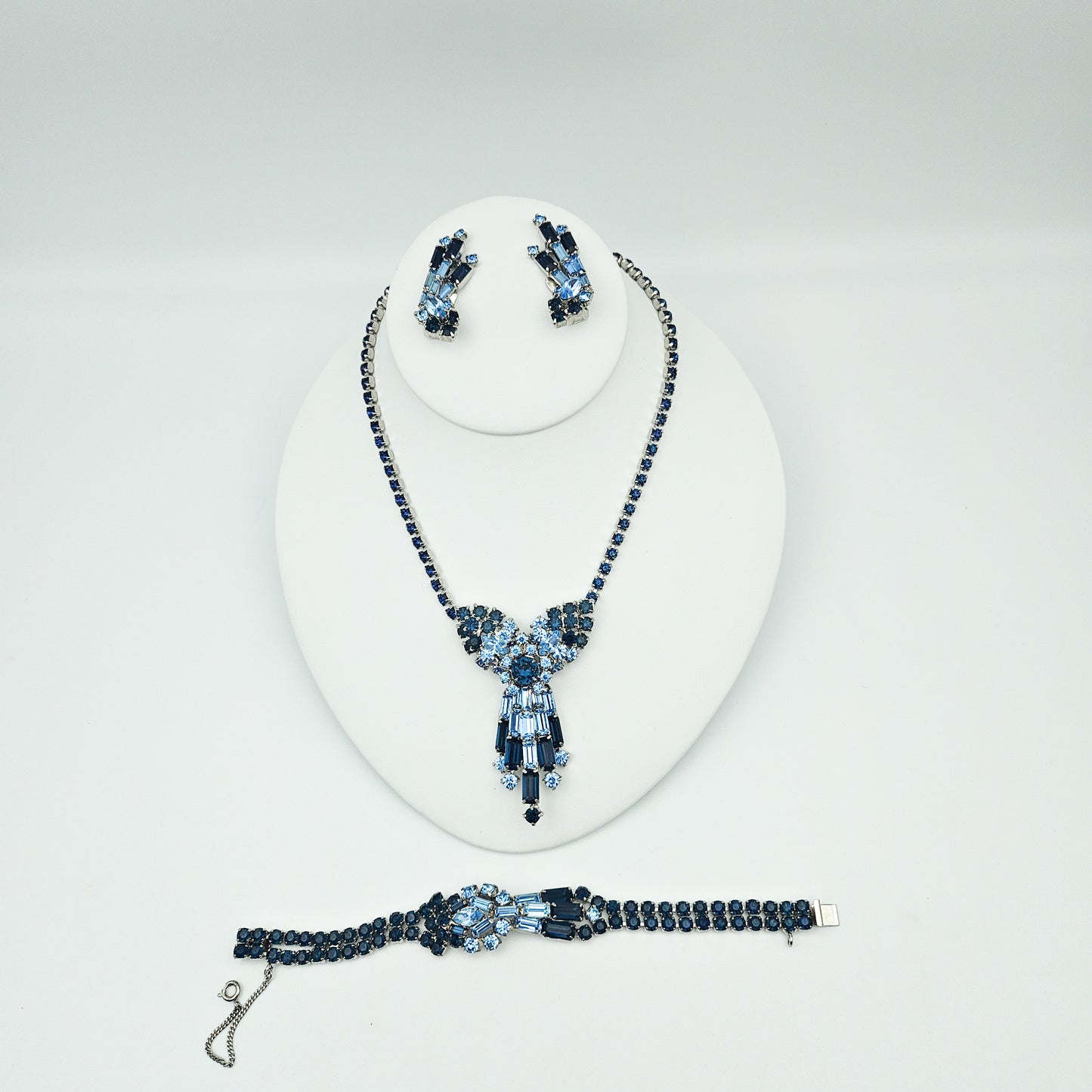 Vintage Designer Blue Rhinestone Demi-Parure | Necklace, Bracelet & Earrings Set