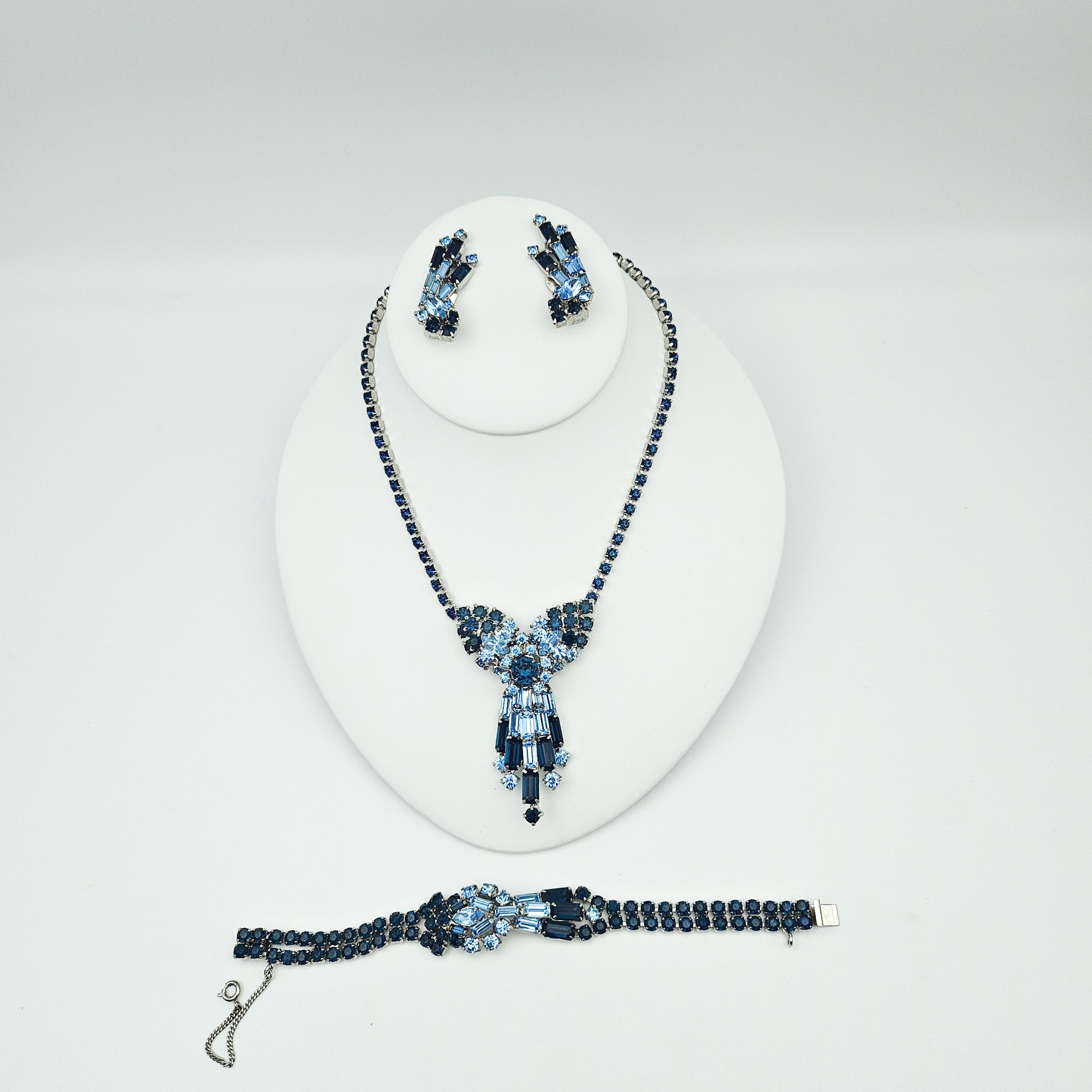Vintage Designer Blue Rhinestone Demi-Parure | Necklace, Bracelet & Earrings Set