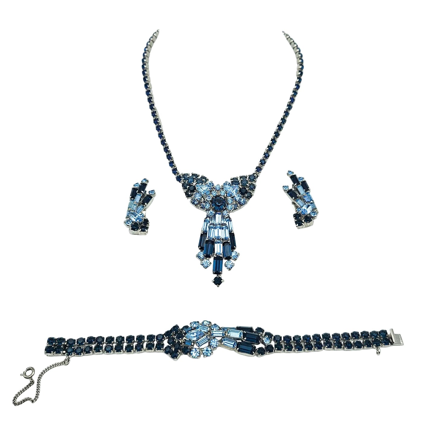 Vintage Designer Blue Rhinestone Demi-Parure | Necklace, Bracelet & Earrings Set