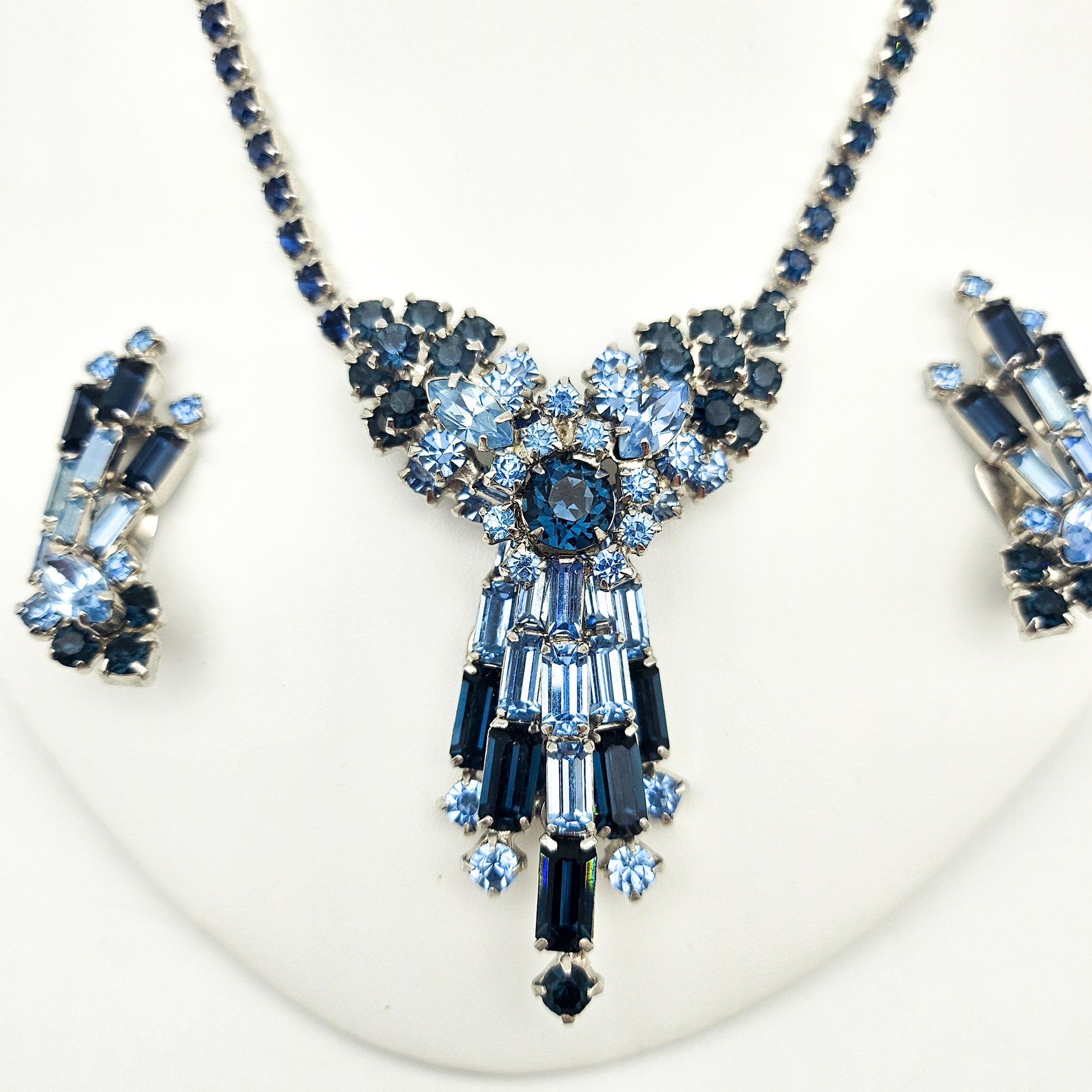 Vintage Designer Blue Rhinestone Demi-Parure | Necklace, Bracelet & Earrings Set