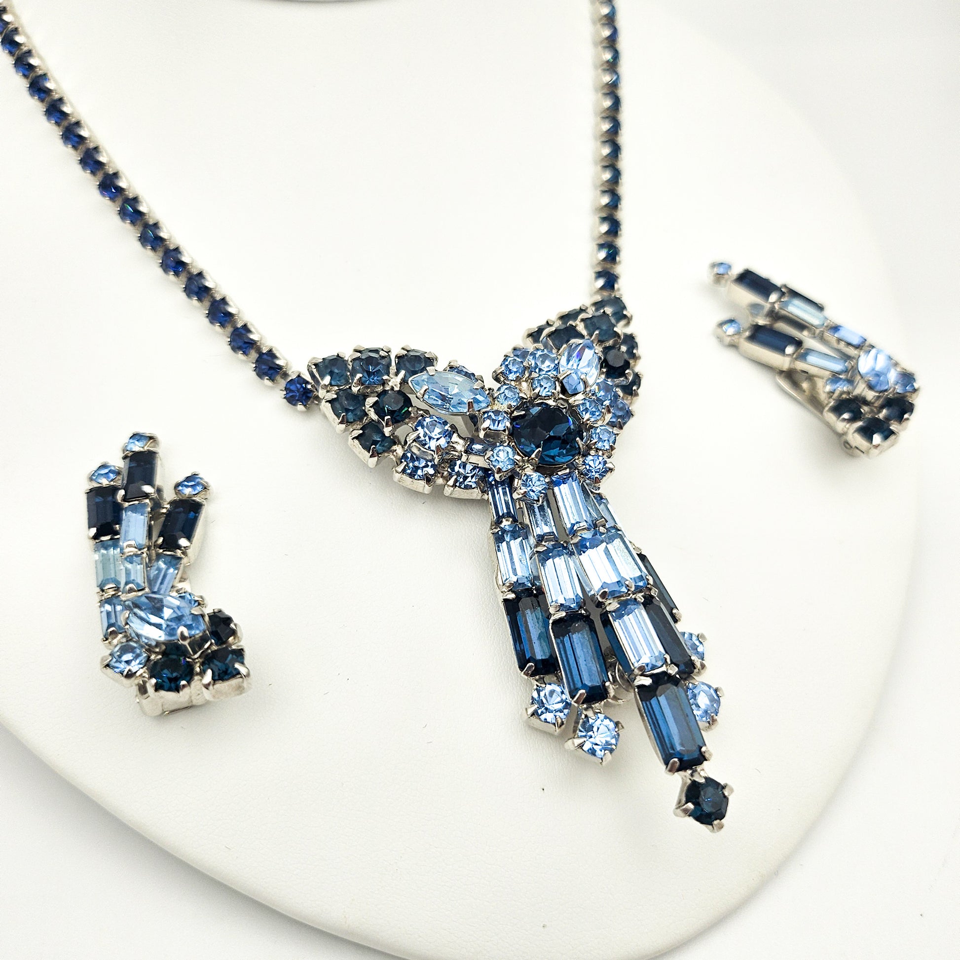 Vintage Designer Blue Rhinestone Demi-Parure | Necklace, Bracelet & Earrings Set