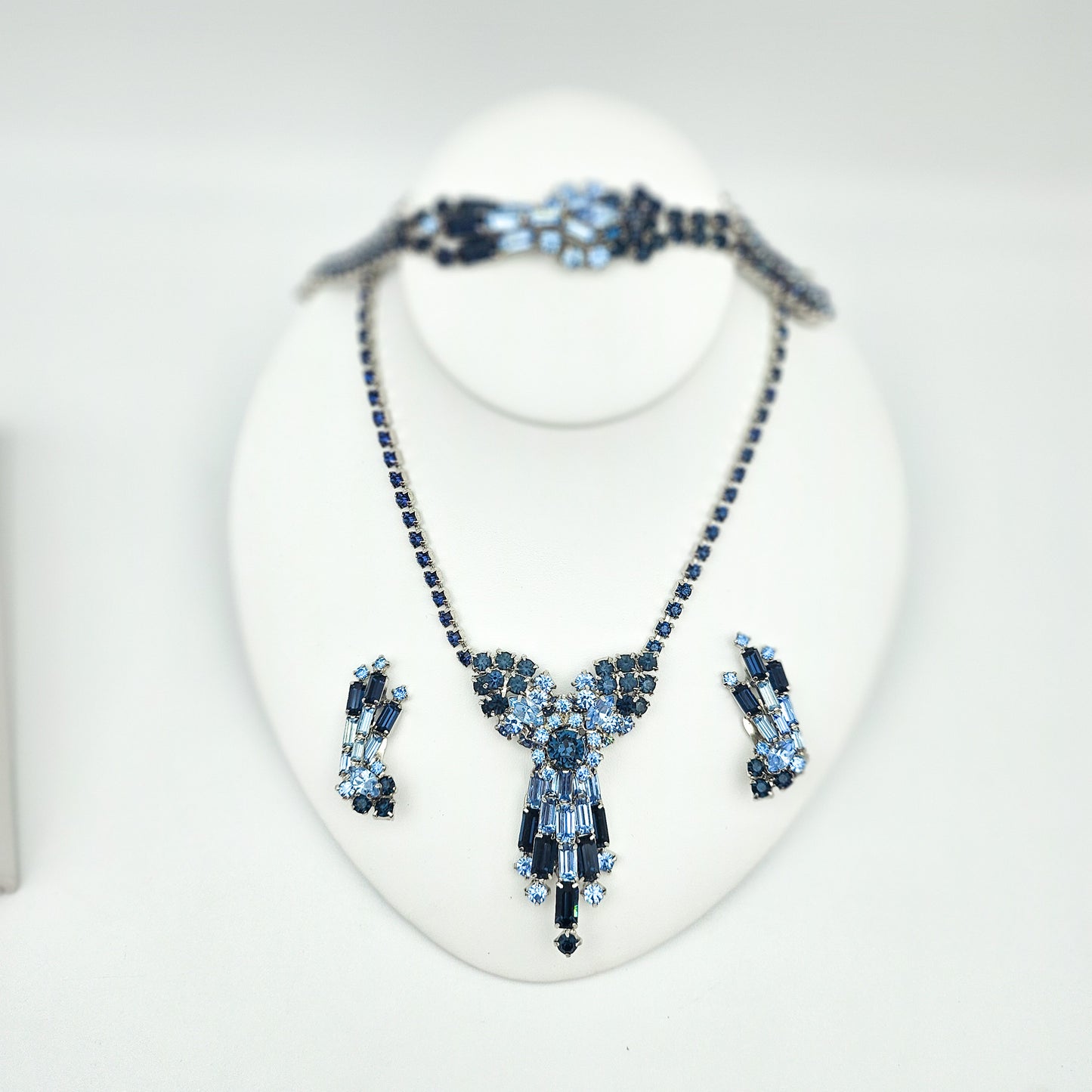 Vintage Designer Blue Rhinestone Demi-Parure | Necklace, Bracelet & Earrings Set