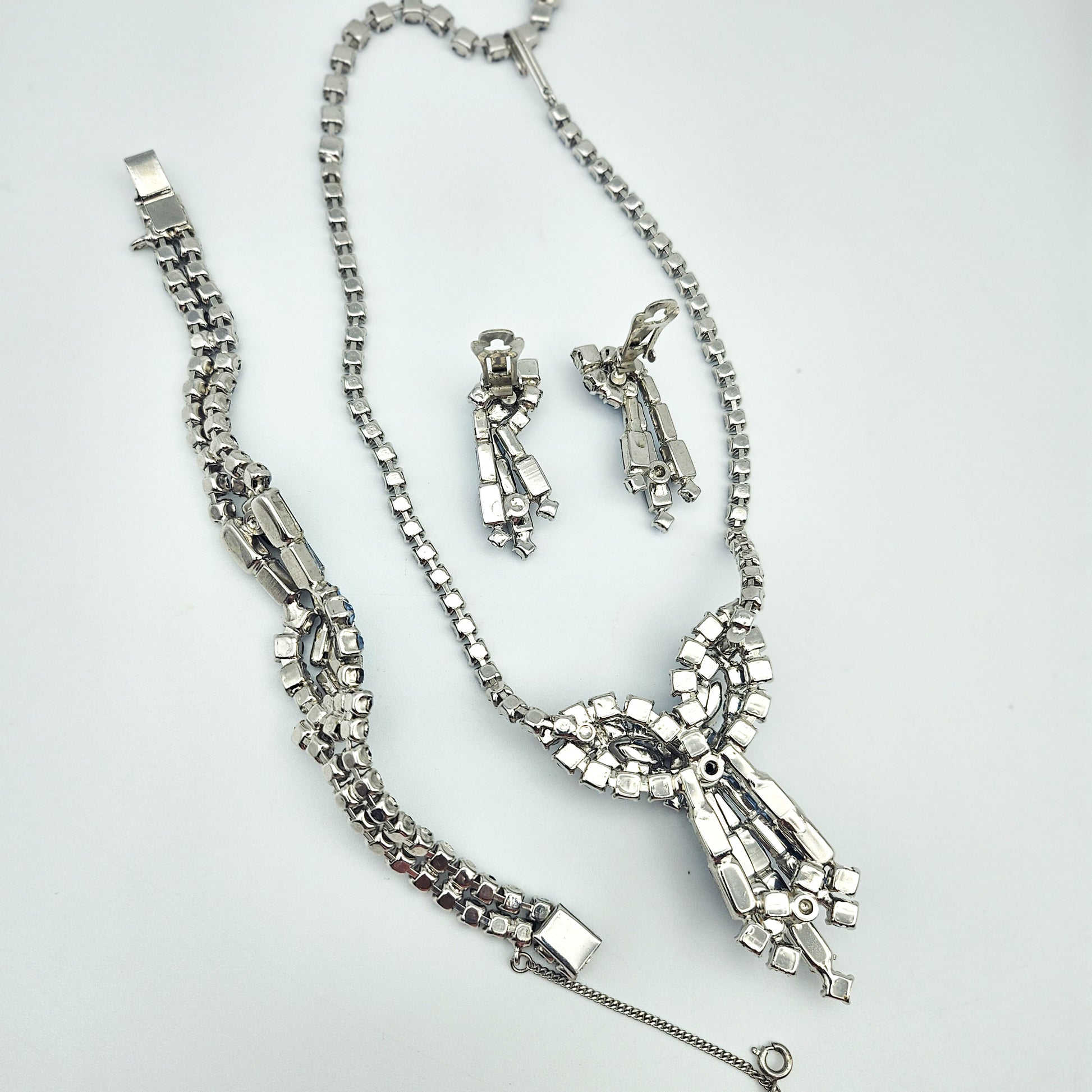Vintage Designer Blue Rhinestone Demi-Parure | Necklace, Bracelet & Earrings Set