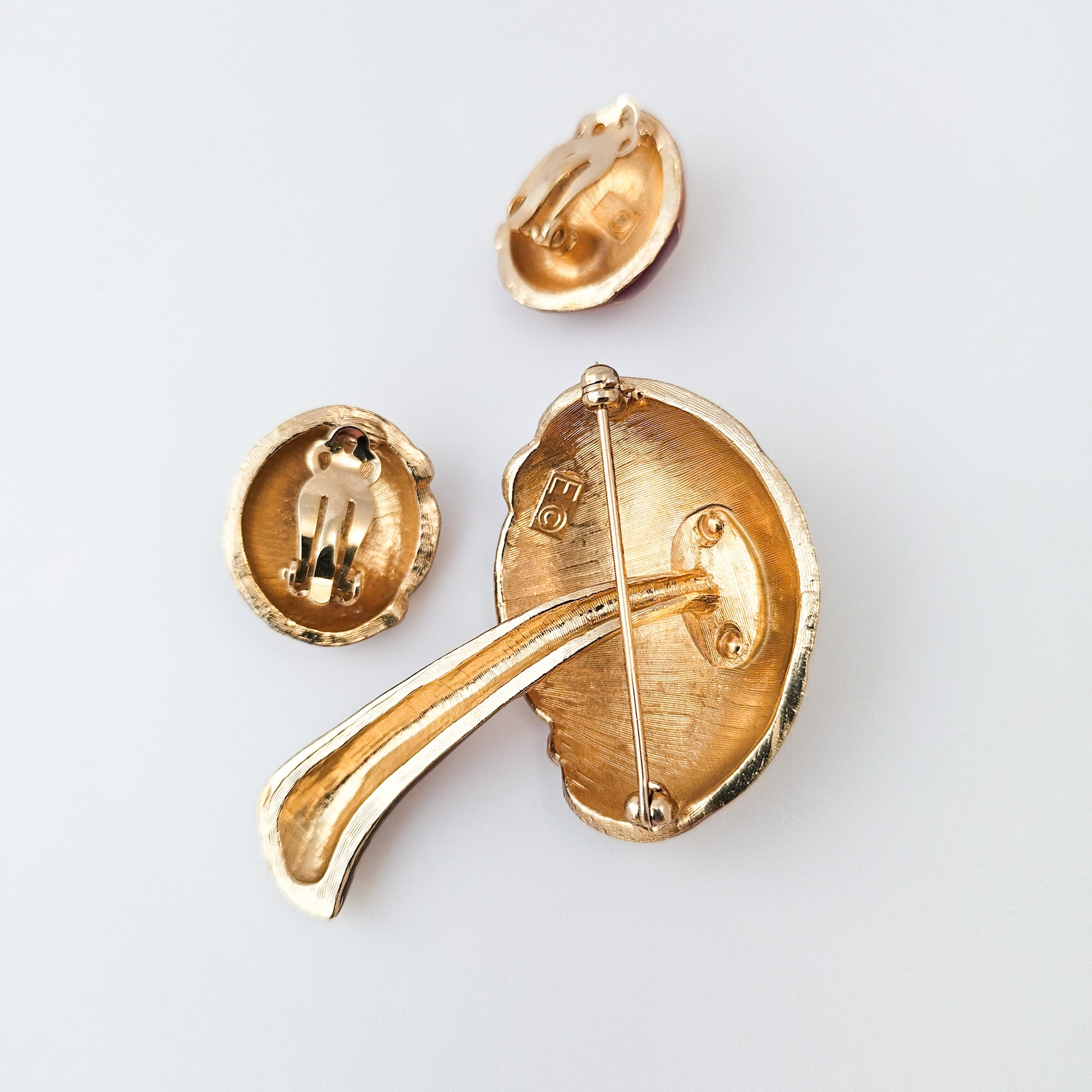Signed Designer Mushroom Brooch & Earrings Set | 1960s–70s Jewelry