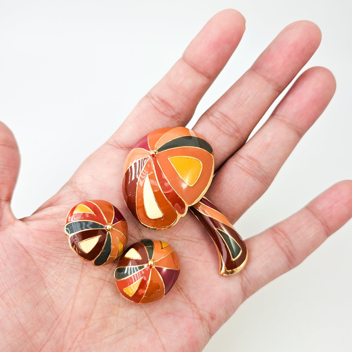 Signed Designer Mushroom Brooch & Earrings Set | 1960s–70s Jewelry