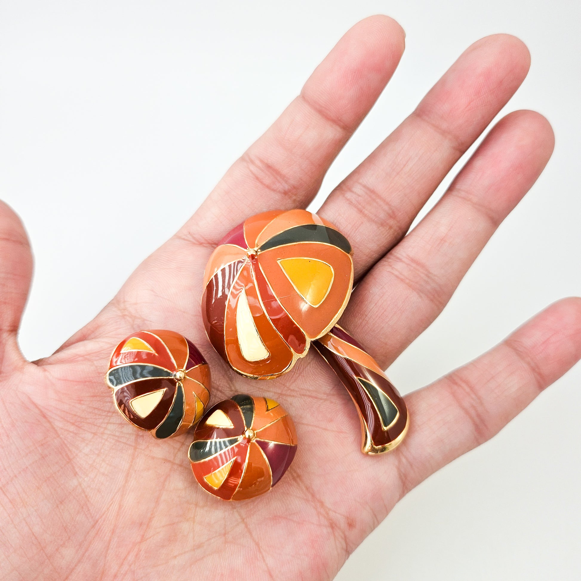 Signed Designer Mushroom Brooch & Earrings Set | 1960s–70s Jewelry