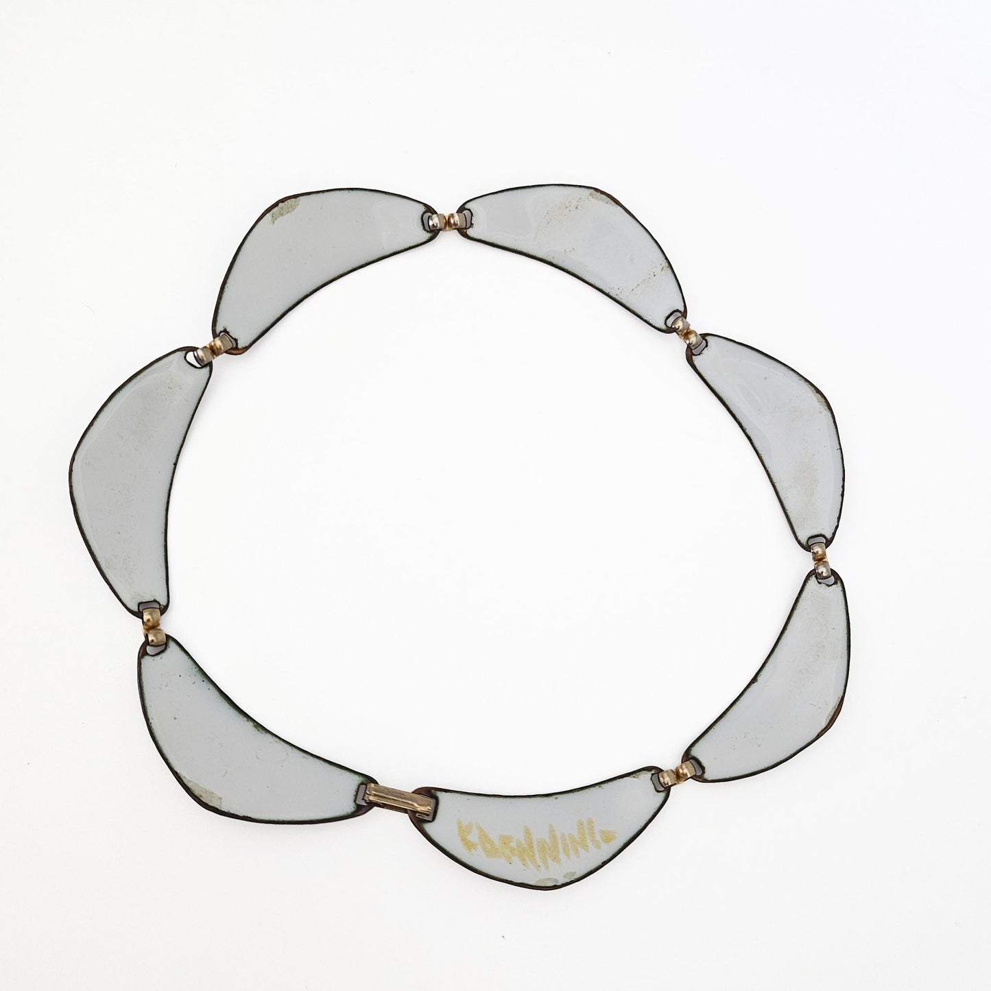 Kay Den Signed Purple Enamel & Glass on Copper Necklace - necklace detail