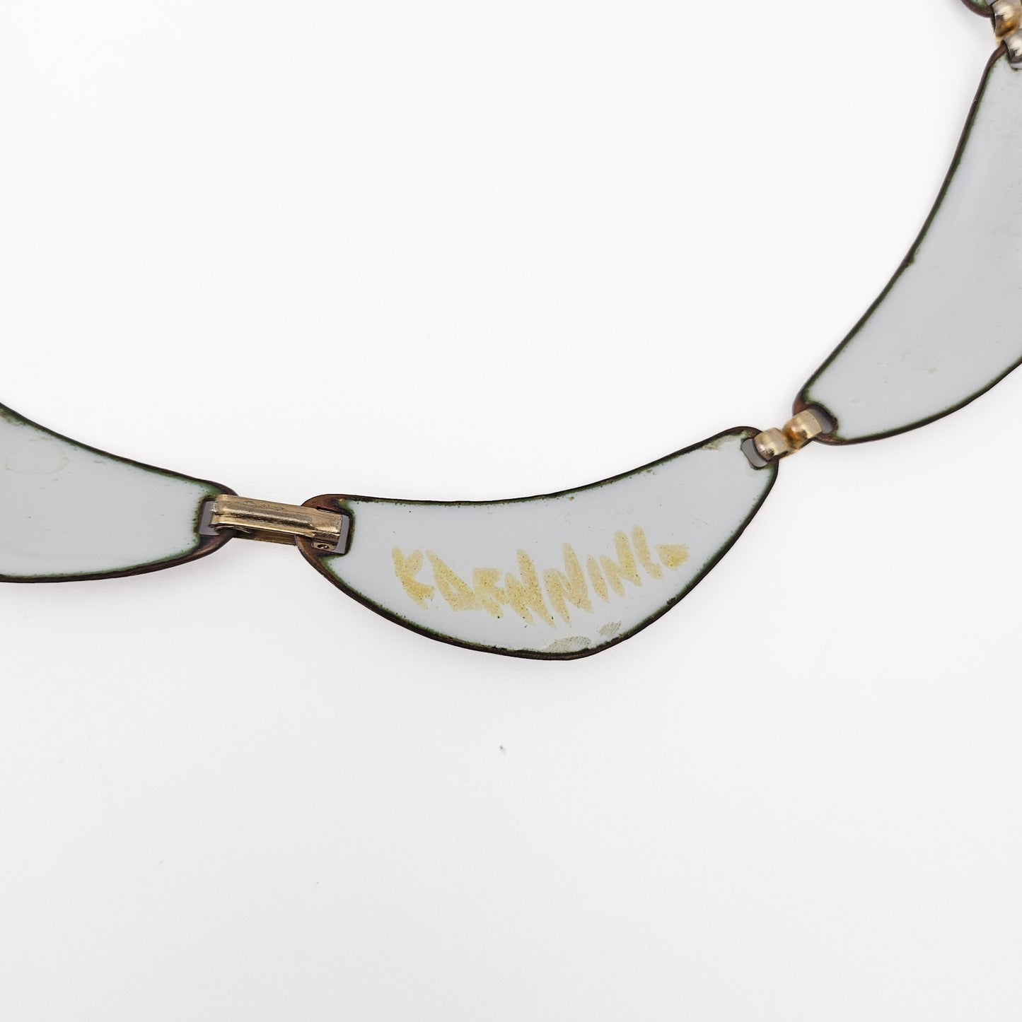 Kay Den Signed Purple Enamel & Glass on Copper Necklace - necklace detail