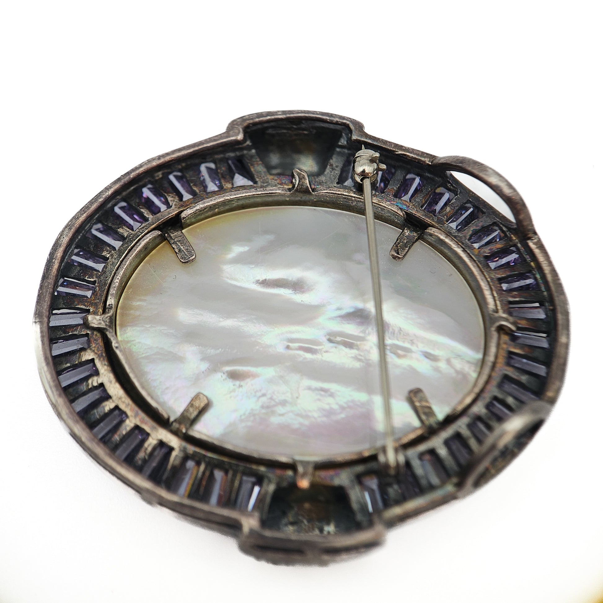 Mother of Pearl Cameo & Purple CZ Pendant Brooch | Vintage Convertible Jewelry