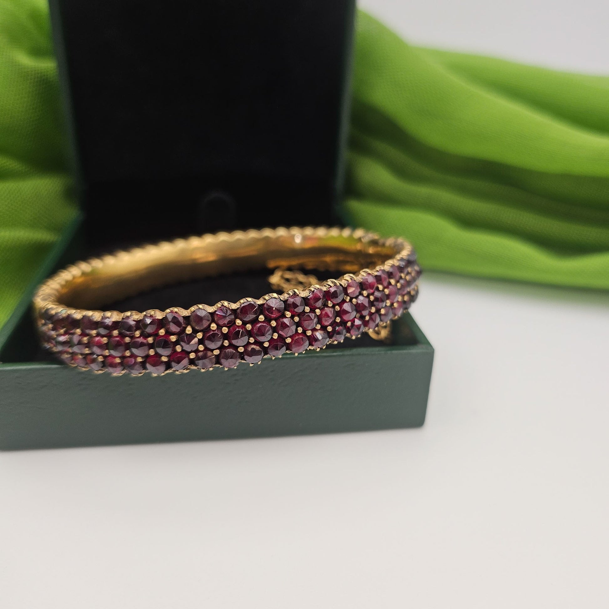 Boho Three-Row Garnet-Colored Bracelet | Vintage Estate Statement Jewelry