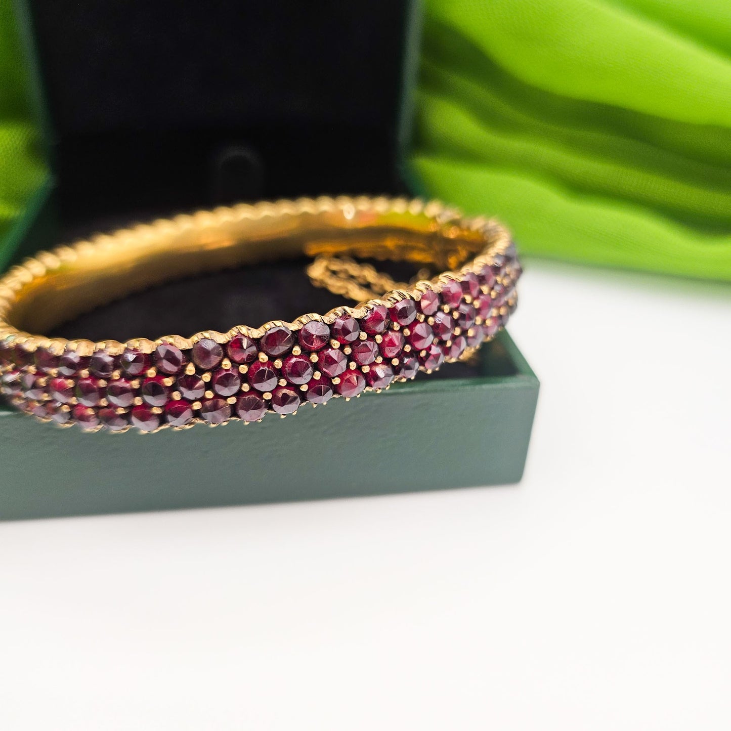 Boho Three-Row Garnet-Colored Bracelet | Vintage Estate Statement Jewelry