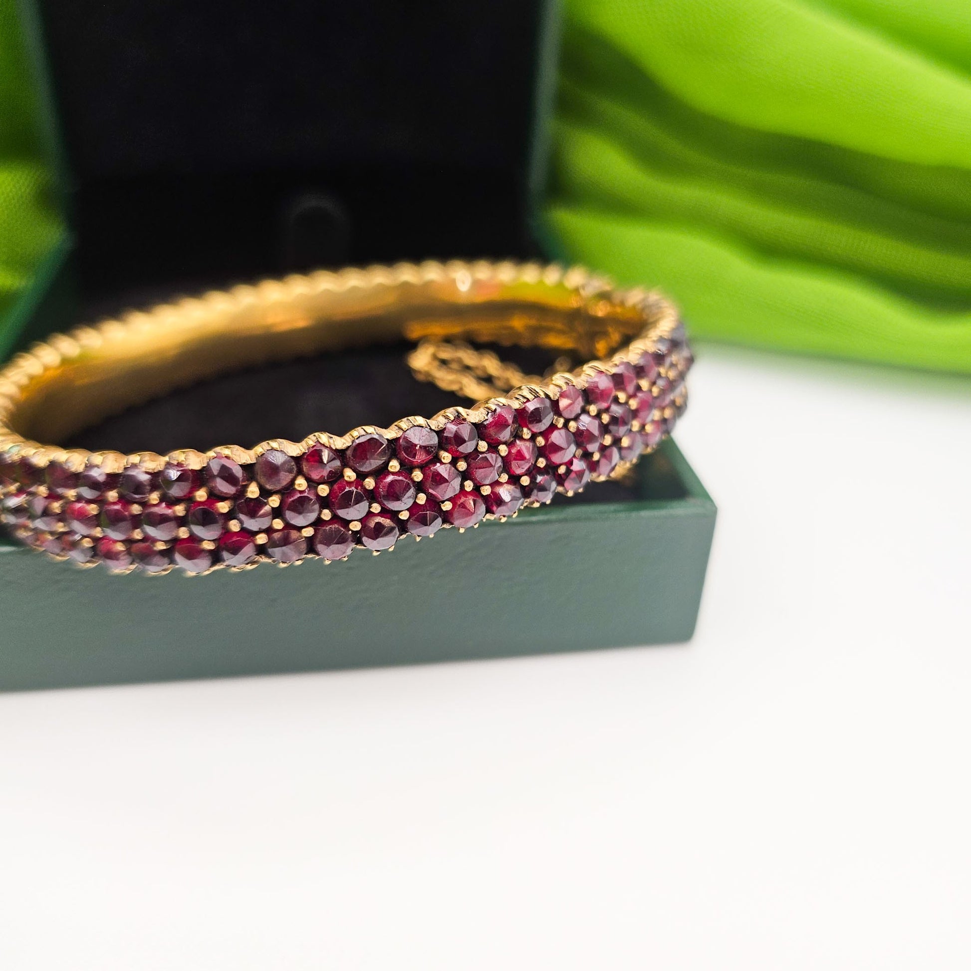 Boho Three-Row Garnet-Colored Bracelet | Vintage Estate Statement Jewelry