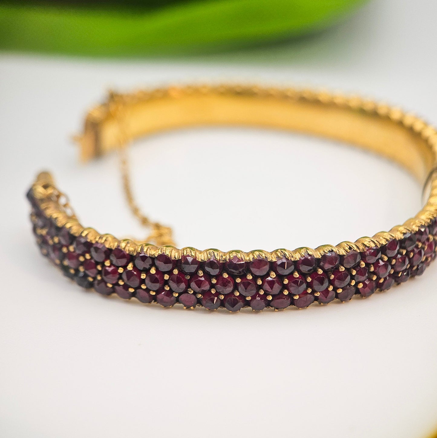 Boho Three-Row Garnet-Colored Bracelet | Vintage Estate Statement Jewelry