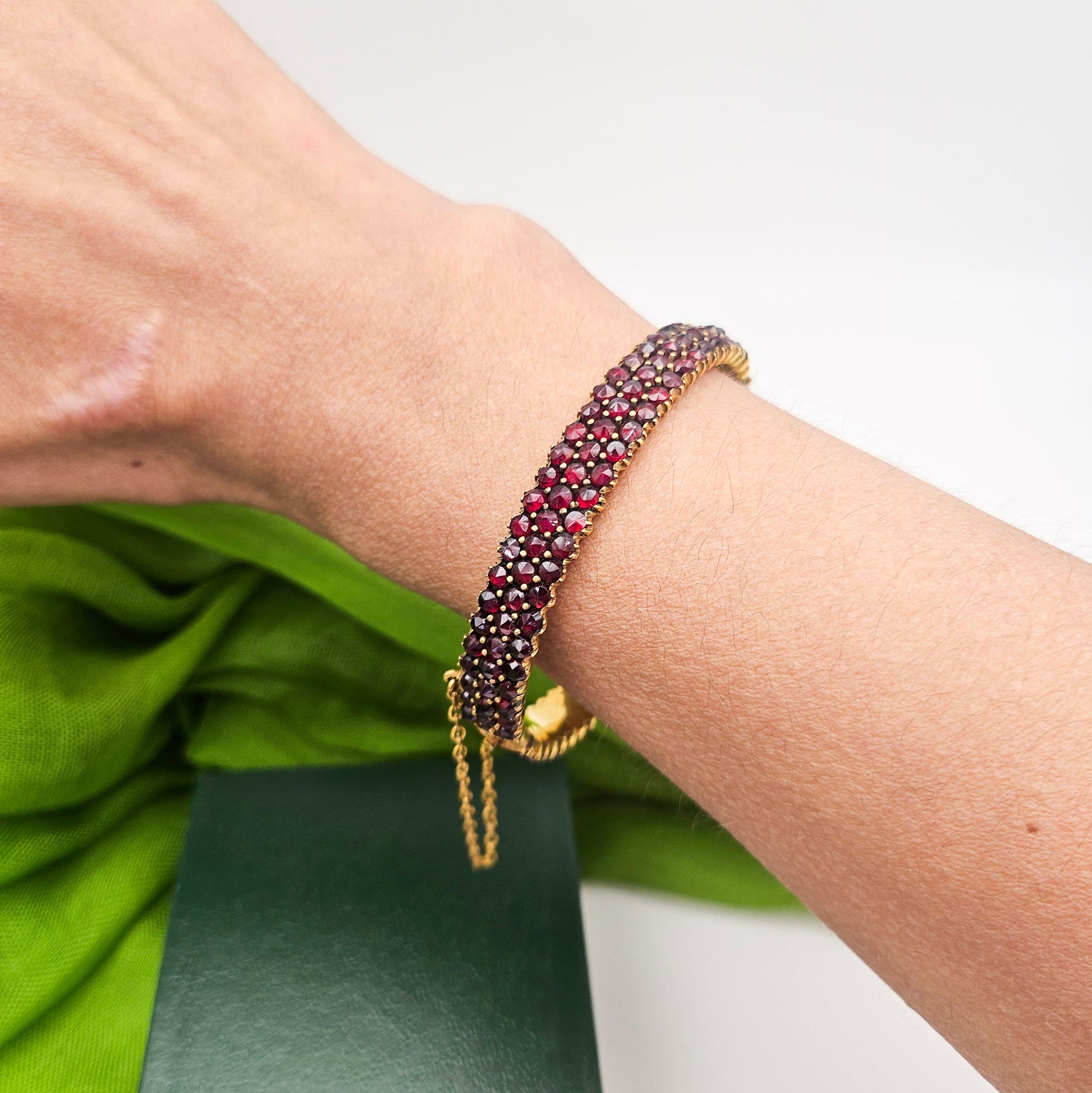Boho Three-Row Garnet-Colored Bracelet | Vintage Estate Statement Jewelry