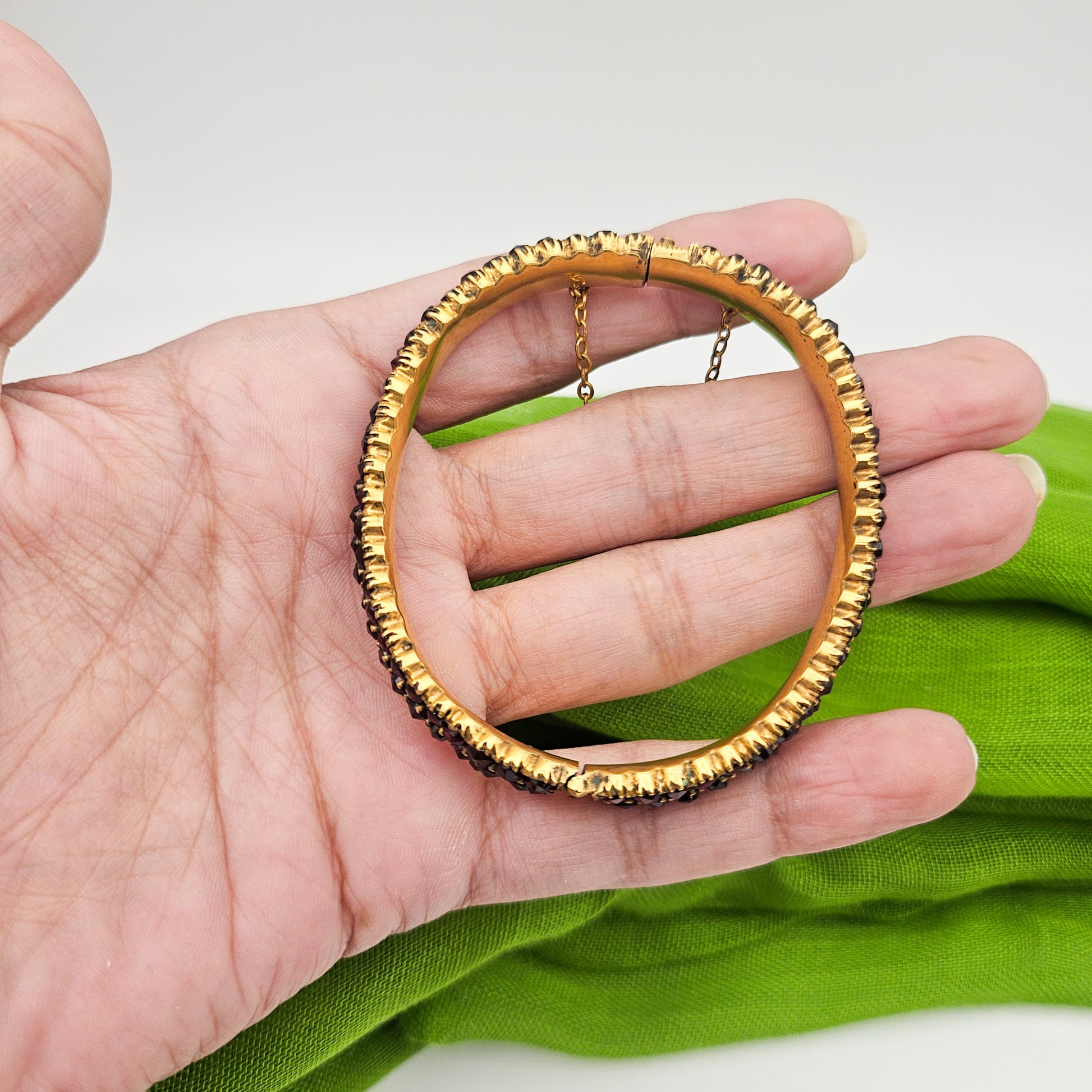 Boho Three-Row Garnet-Colored Bracelet | Vintage Estate Statement Jewelry