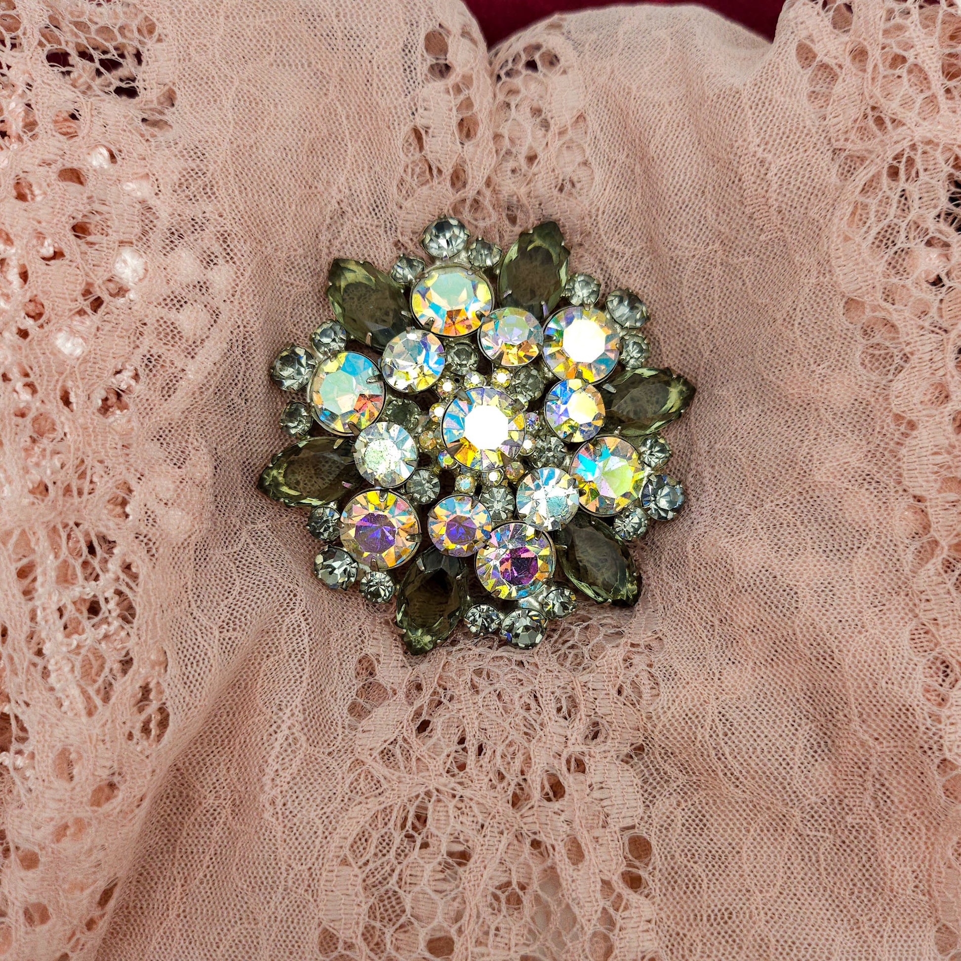 Vintage Designer-Style Smoky Gray & AB Rhinestone Brooch | Large Mid-Century Pin