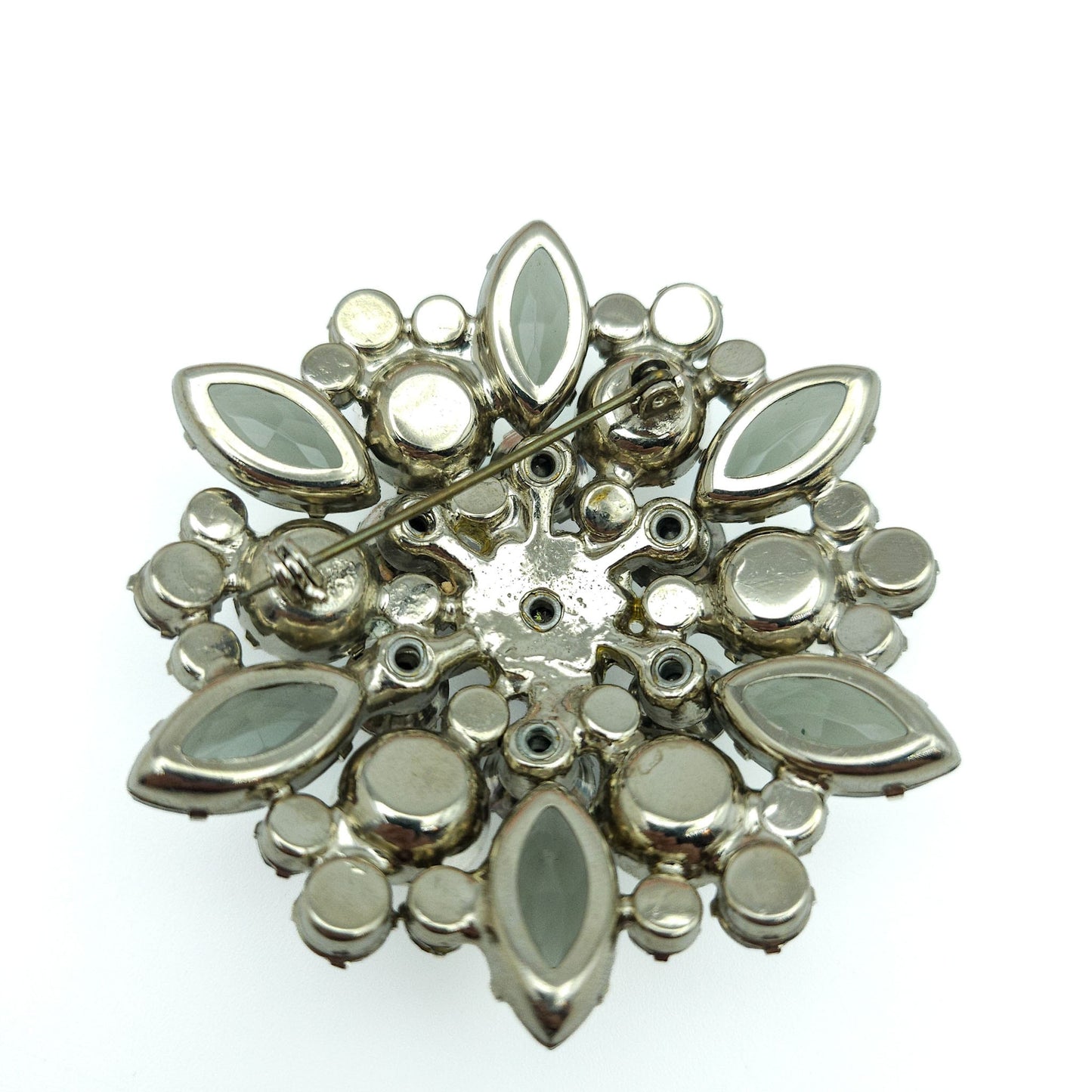Vintage Designer-Style Smoky Gray & AB Rhinestone Brooch | Large Mid-Century Pin