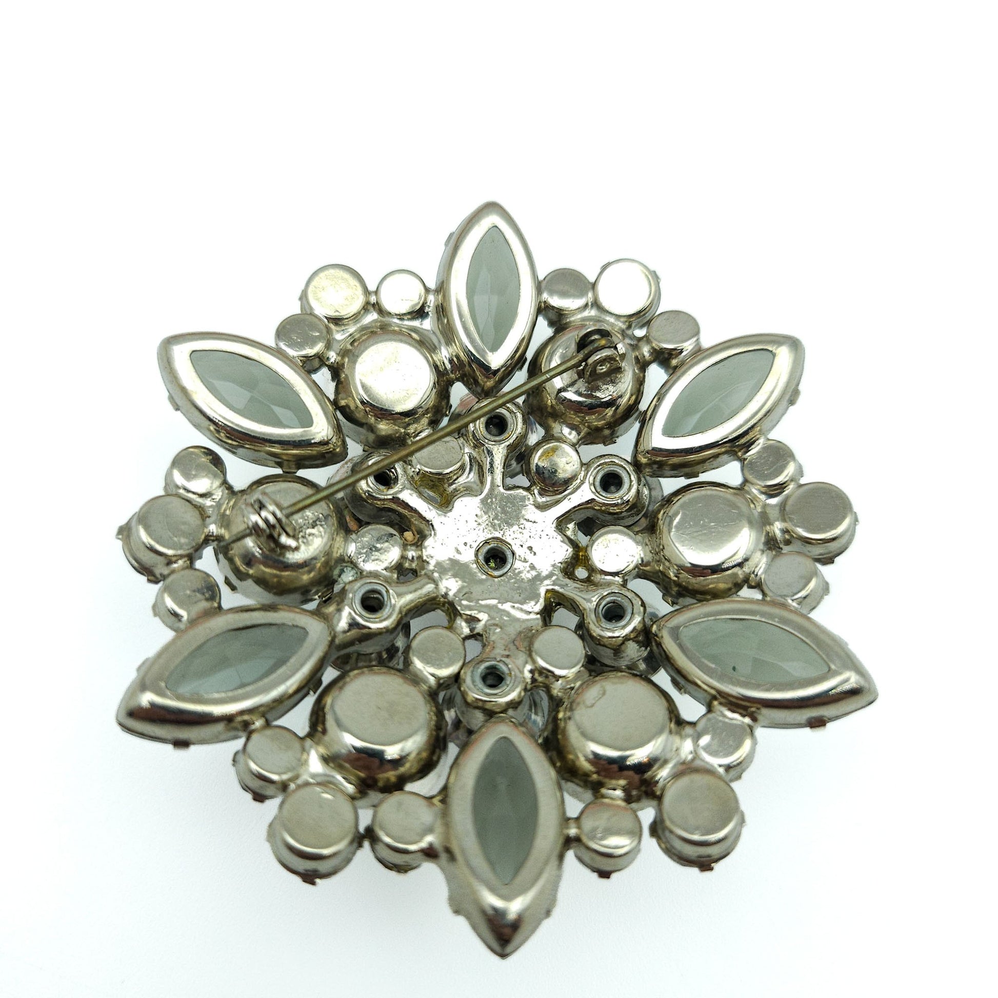 Vintage Designer-Style Smoky Gray & AB Rhinestone Brooch | Large Mid-Century Pin